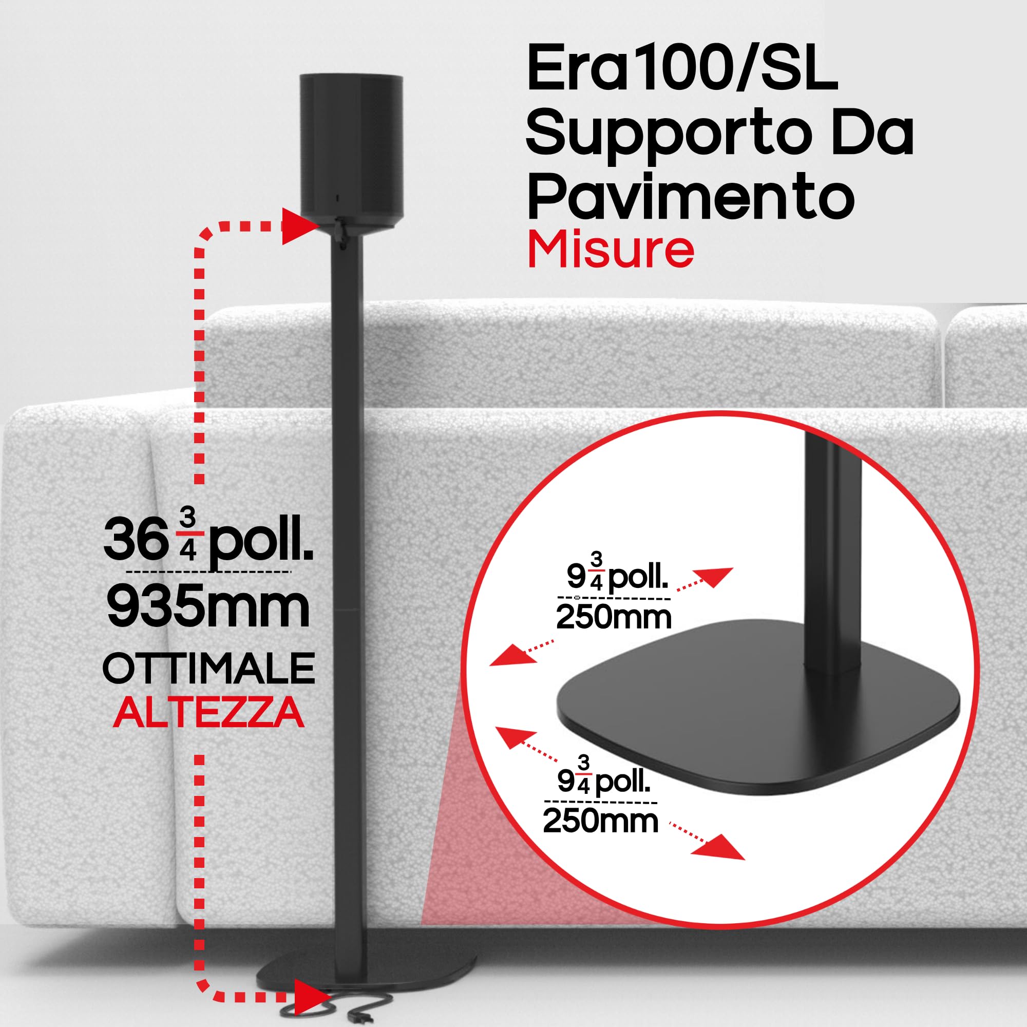 Supporto da Pavimento ERA 100, Doppia Confezione (2pcs), Compatibile con Sonos ERA100, ERA 100 SL, Sonos ONE, Play:1, Nero