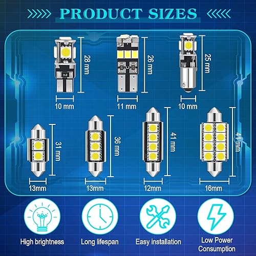 Miniatura 2 de Kit de 42 bombillas LED para automóvil T10 de 1.220in, 1.417in, 1.614in, bombillas BA9S para festón de automóvil, luces de cúpula y luces de