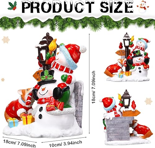 Miniatura 2 de Decoración de mesa de muñeco de nieve de Navidad, figura de muñeco de nieve iluminada con farol de lámpara de resina, coleccionables, funciona con