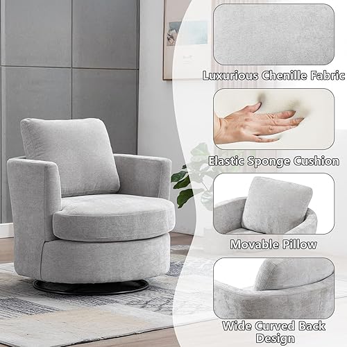 Miniatura 4 de ODUWA Silla giratoria de barril de 31.9 pulgadas de ancho, modernas sillas redondas tapizadas, cómodas sillas giratorias de 360 grados para club de