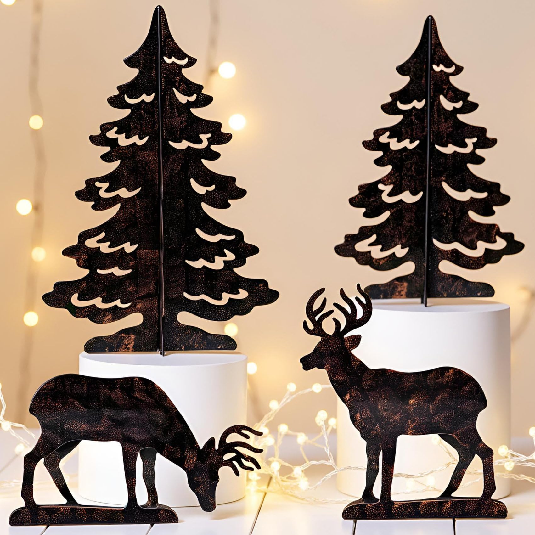 Renne de Noël en métal arbre épicéa et cerf déco extérieure