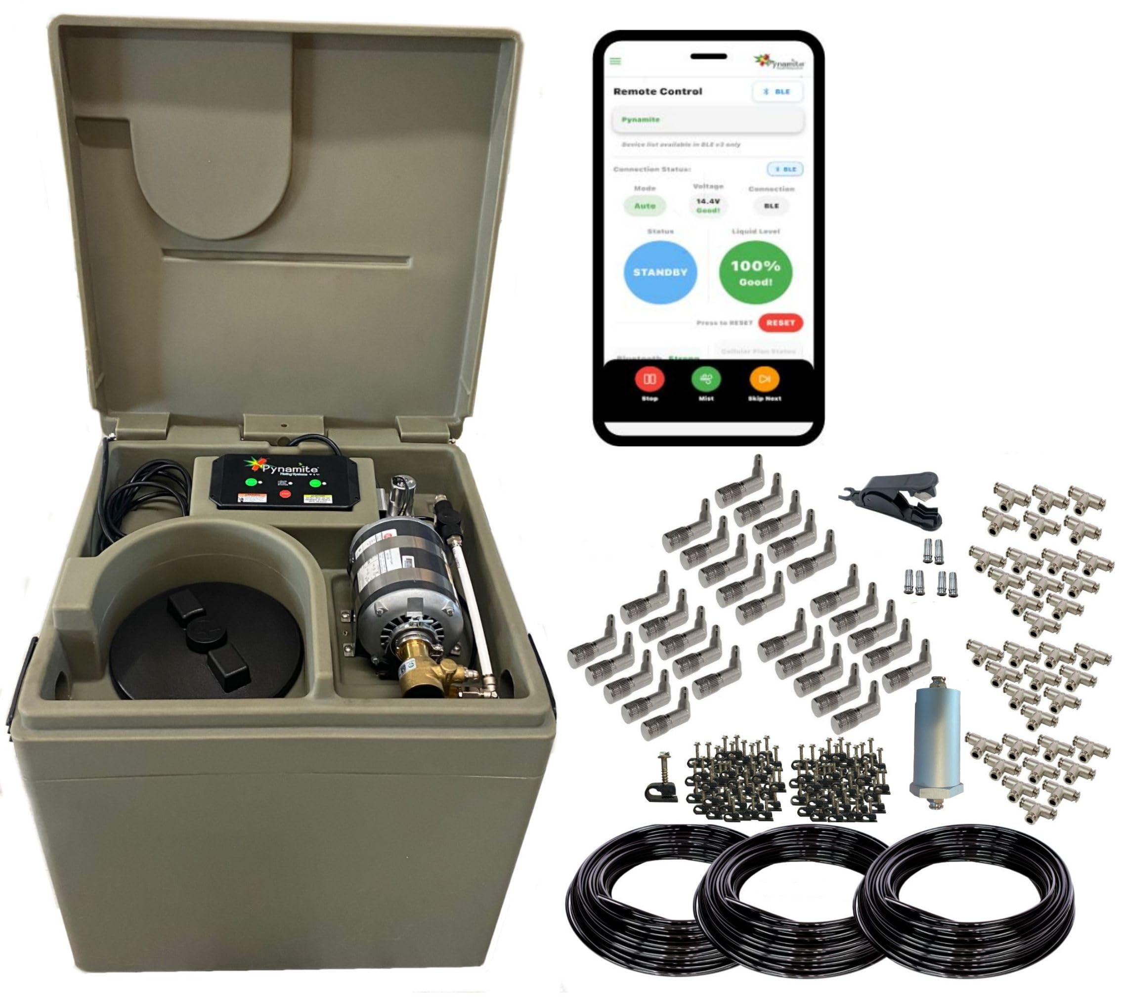 Mosquito Misting System Pynamite Bluetooth app & 30 Nozzle Kit