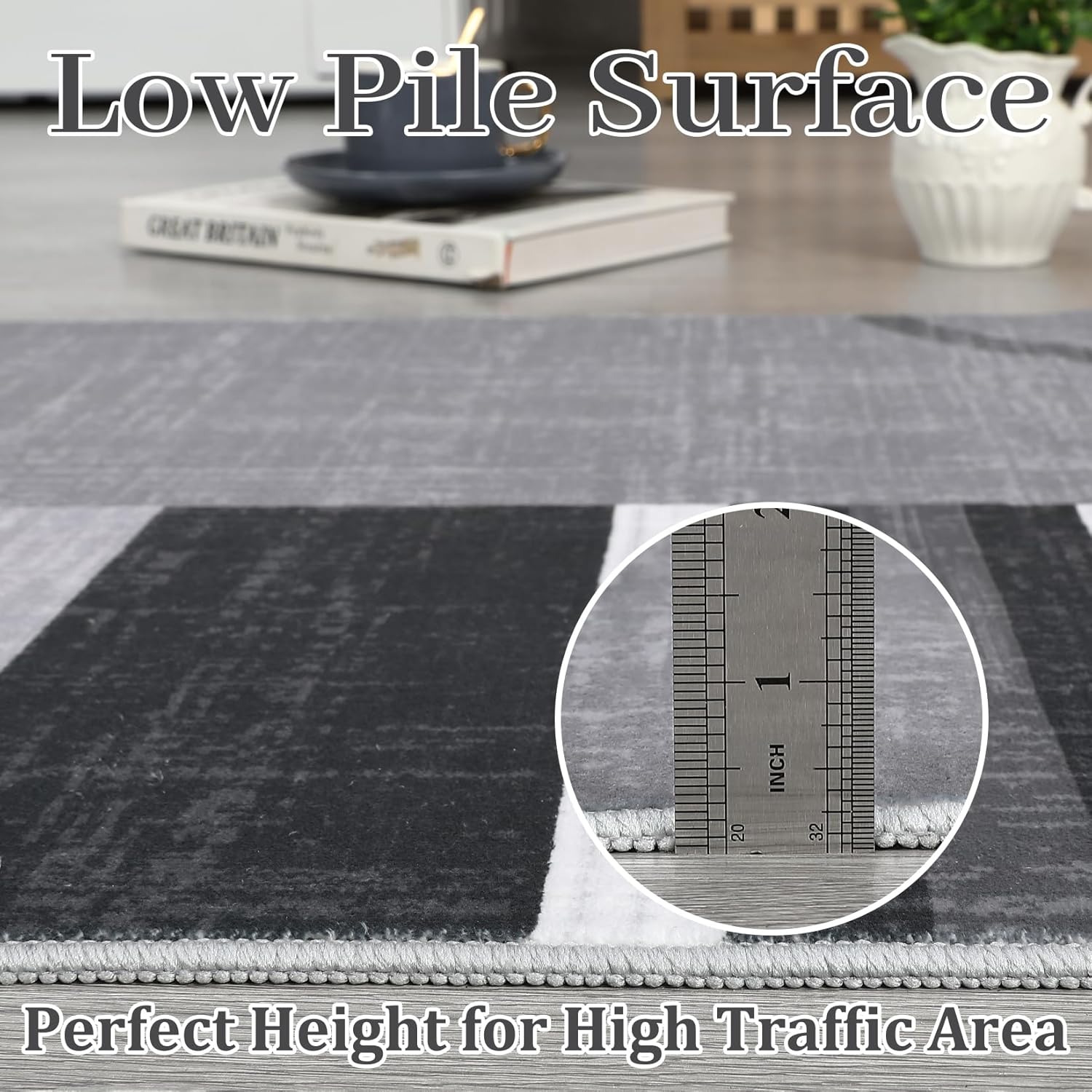 RUGSREAL 9x12 Washable Abstract Circles Rug - Contemporary Modern Area Accent Rug, Stain Resistant, Low Pile Throw Carpet for Bedroom Living Room, Grey - Image 6