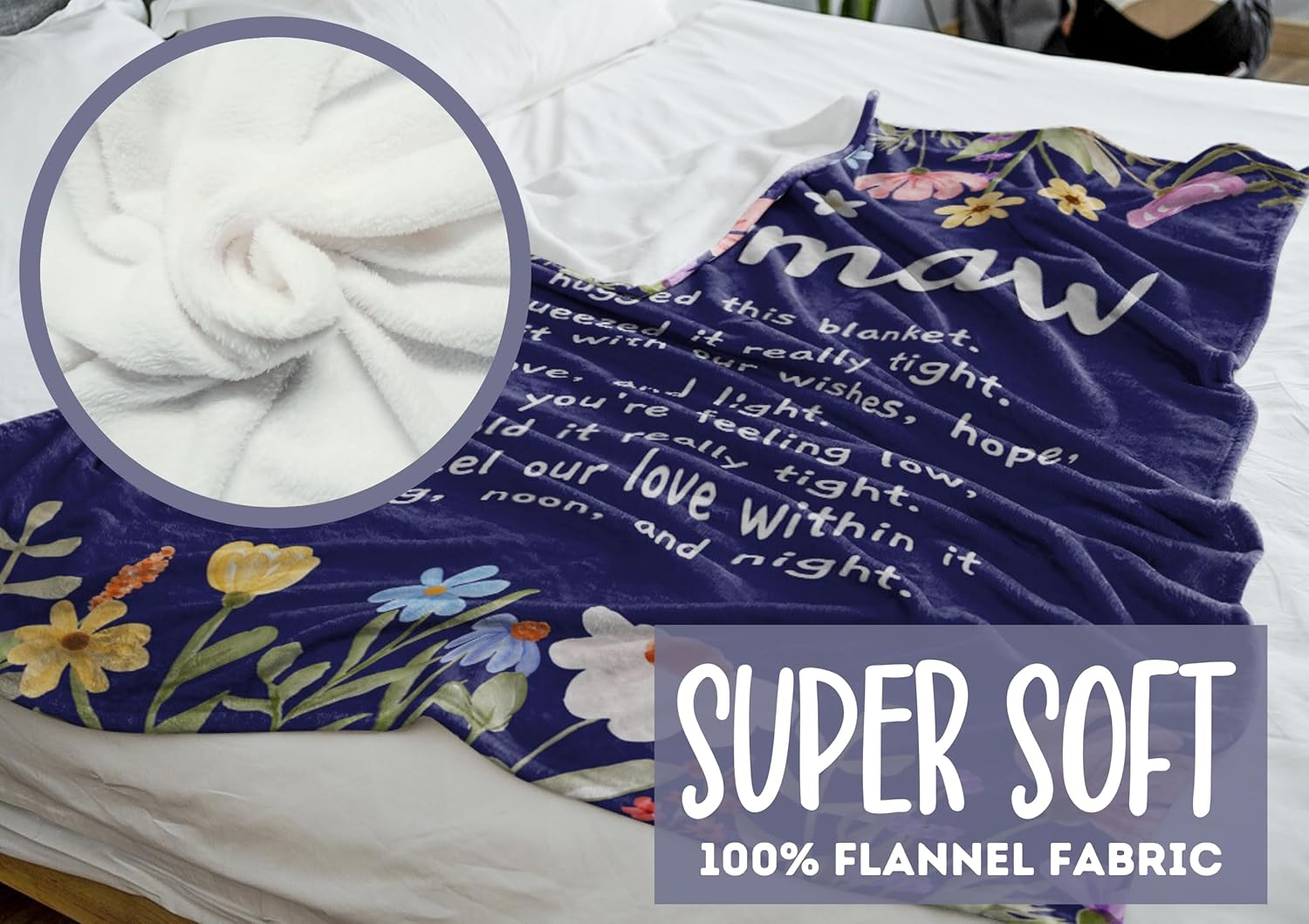 InnoBeta Mamaw Gifts, Grandma Gifts for Mamaw, Flannel Throw Blankets on Mother's Day, Christmas, Birthday, 50" x 65", Blue Flowers - Image 2