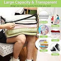 Vista 4 de Windyun Paquete de 16 bolsas de almacenamiento transparentes con cremallera y asa para ropa, manta de plástico resistente, bolsas de mudanza