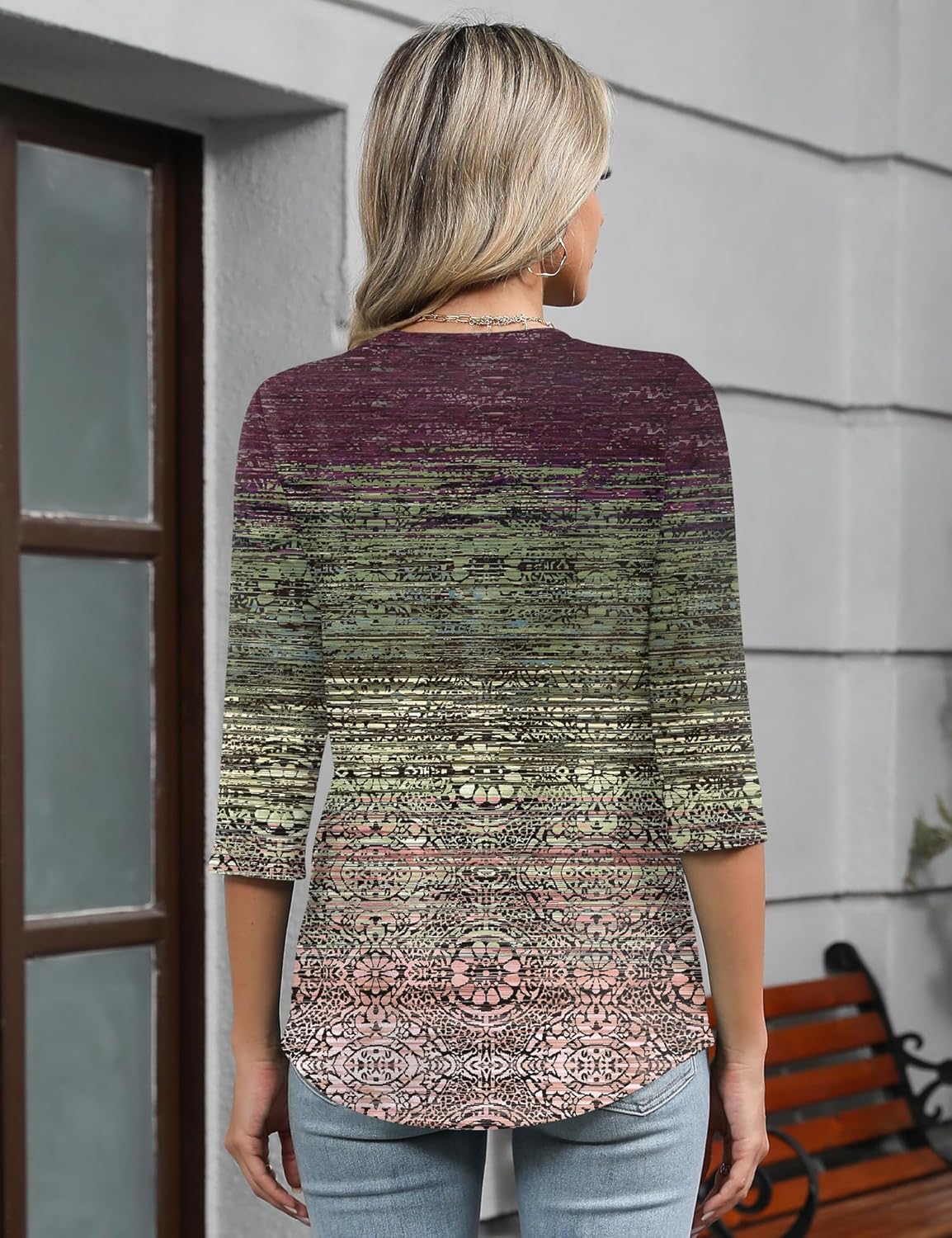 Romanstii Shirts for Women 2026 Spring 3/4 Length Sleeve Womens Tops Dressy Casual Pleated Blouses V Neck Tee Shirts S-3XL - Image 6