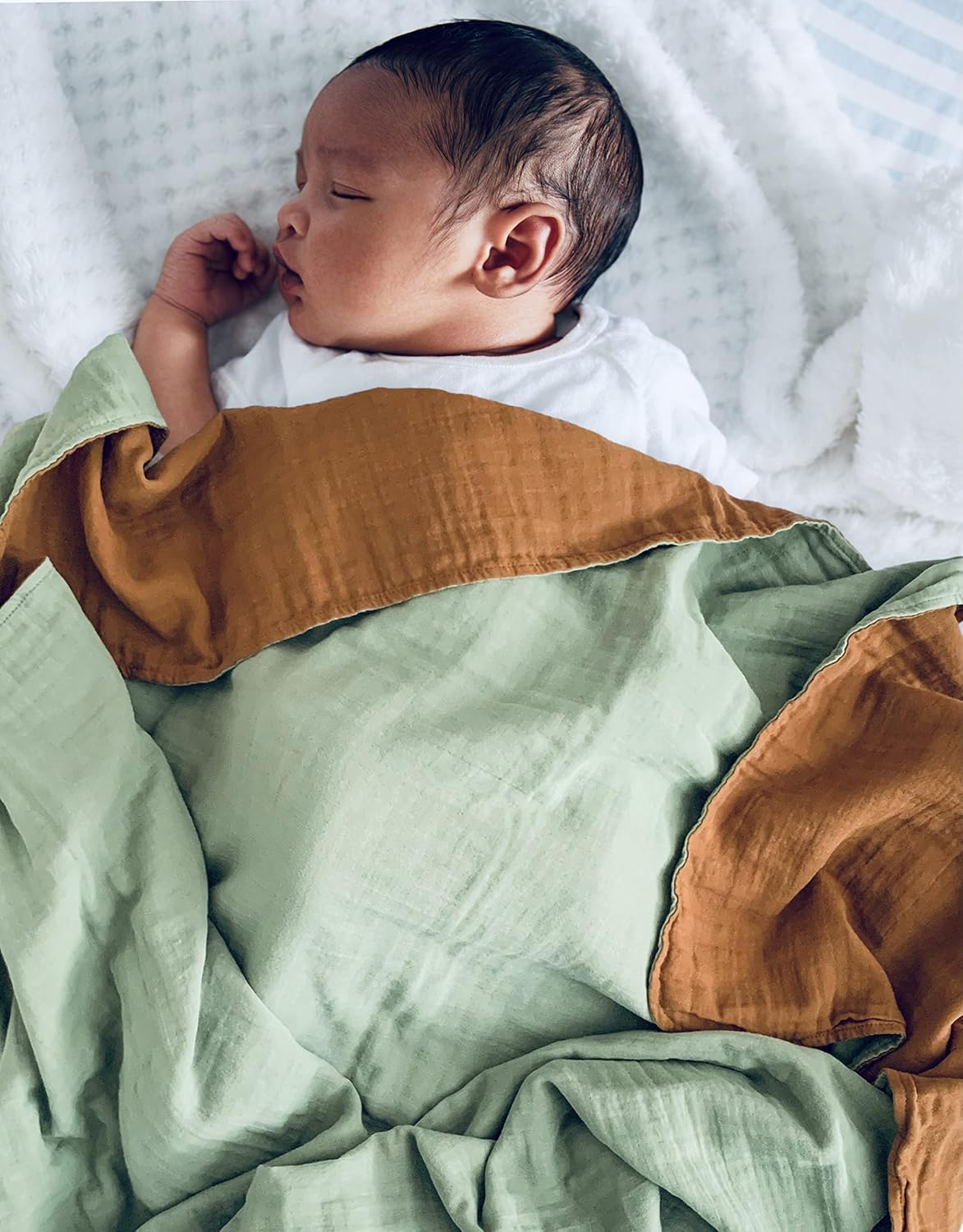 Leyl&Ari Basic Toddler Blanket | Organic Baby Blanket for Boys Girls | Gender Neutral Newborn Essentials (Sage/Sienna)