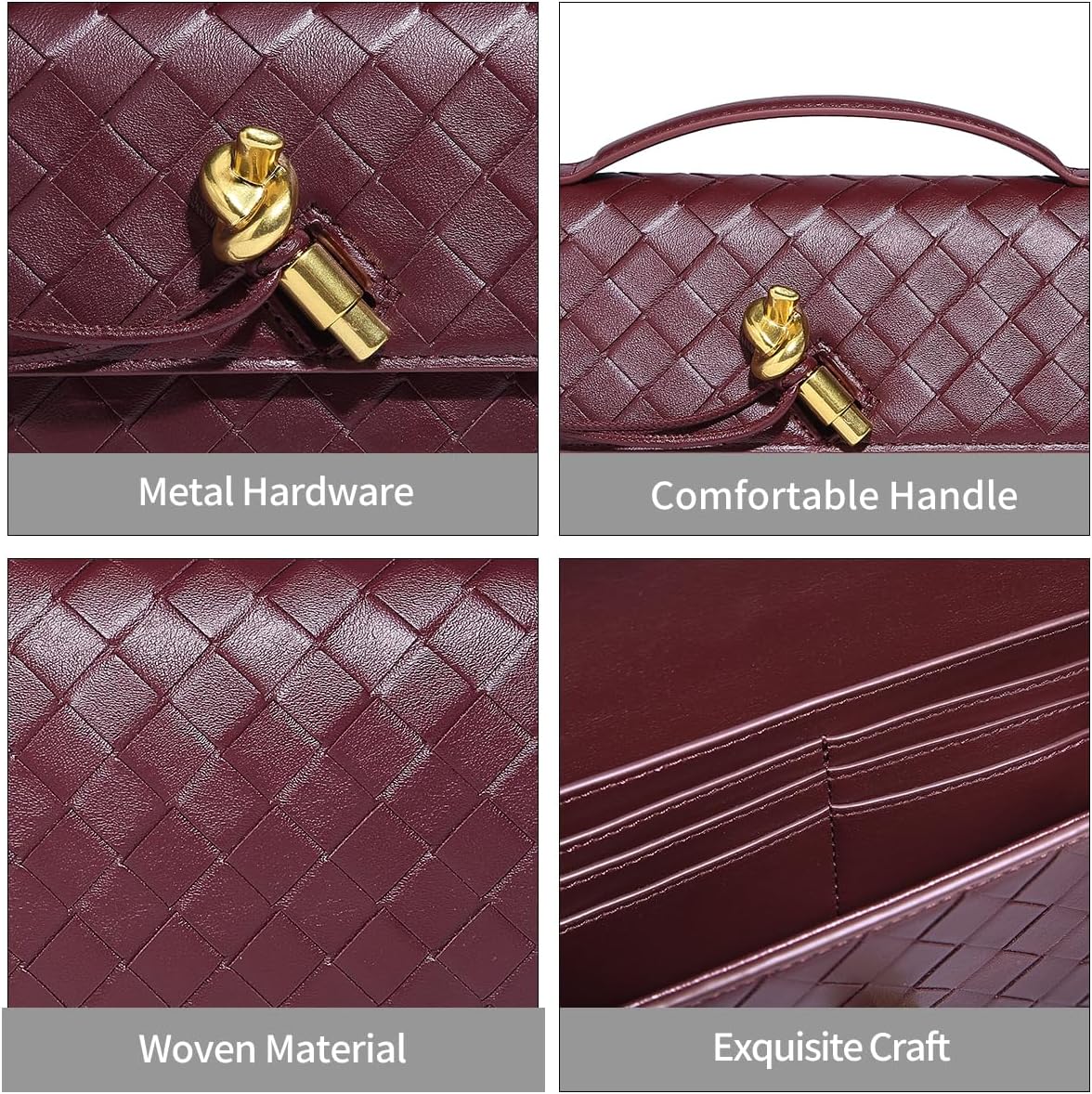 Trendy Woven Evening Clutch Purses for Women Evening Bags Handbags PU Leather Purse with Removable Shoulder Strap Bag - Image 5