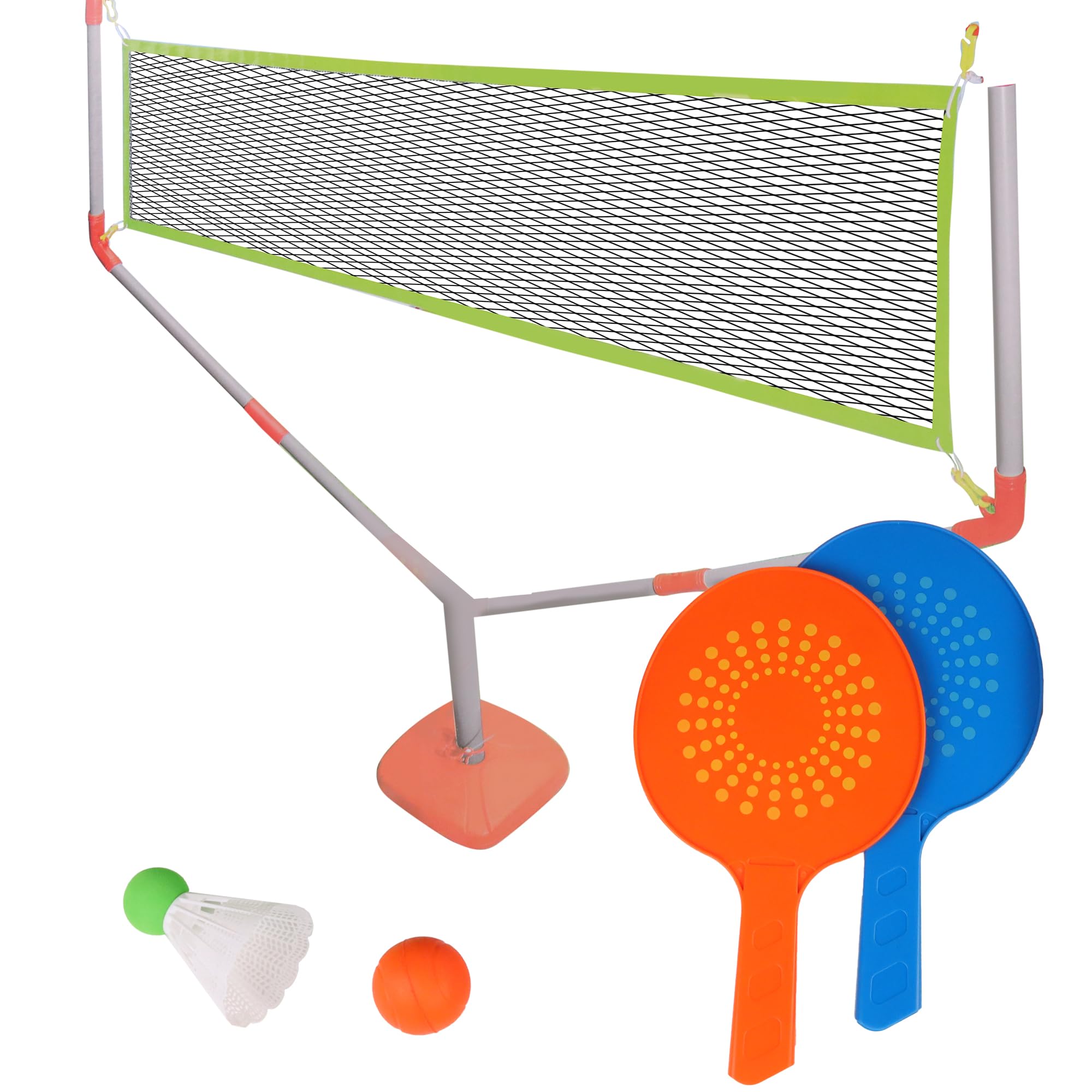Enovi EasyGo, set da badminton con 4 racchette, rete da badminton, 4 volani, contenitore portatile