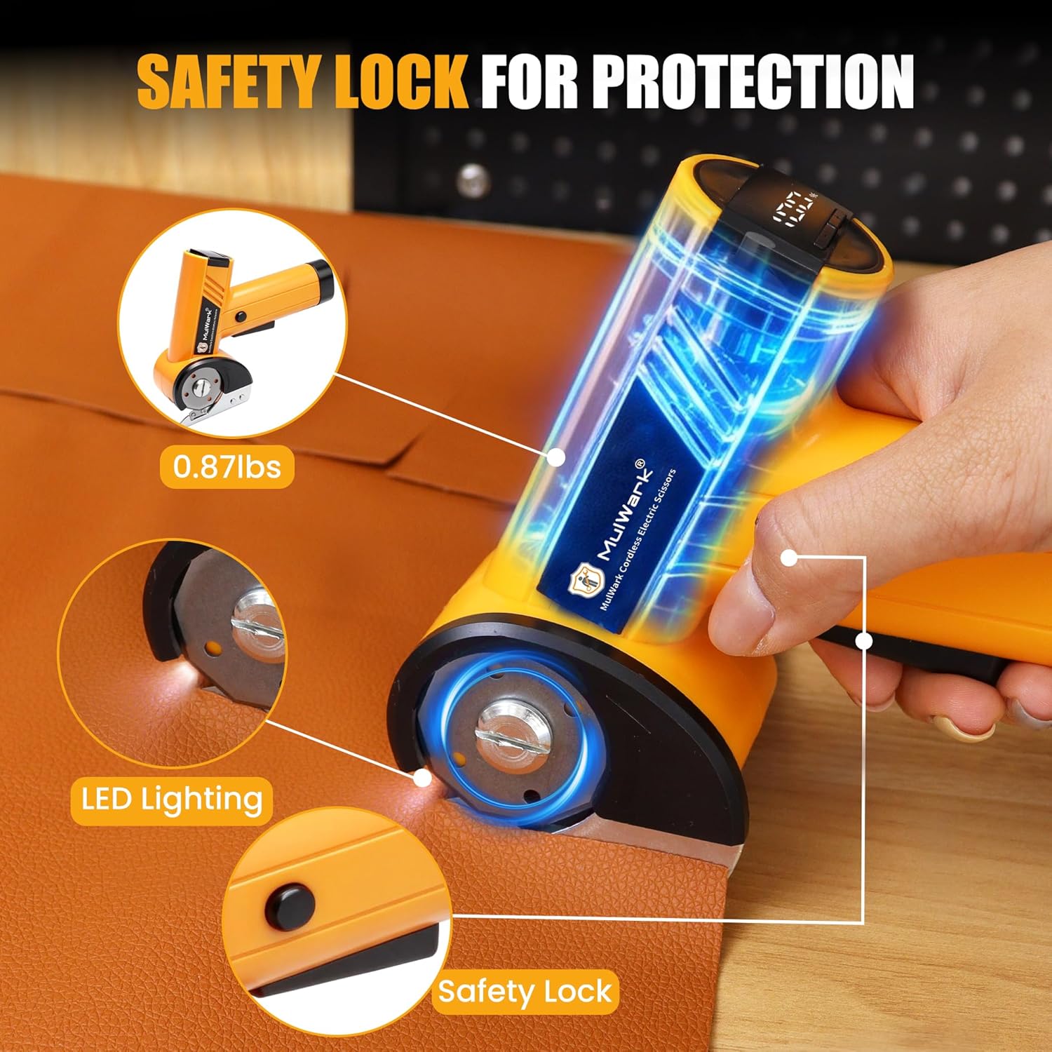 Mulwark Cardboard Cutter Electric, 4.2V Electric Scissors Cordless LED Display, Includes 2 Spare Blades, Professional Electric Box Cutter for Cardboard, Carpet, Plastic, Leather, Portable Cutting Tool