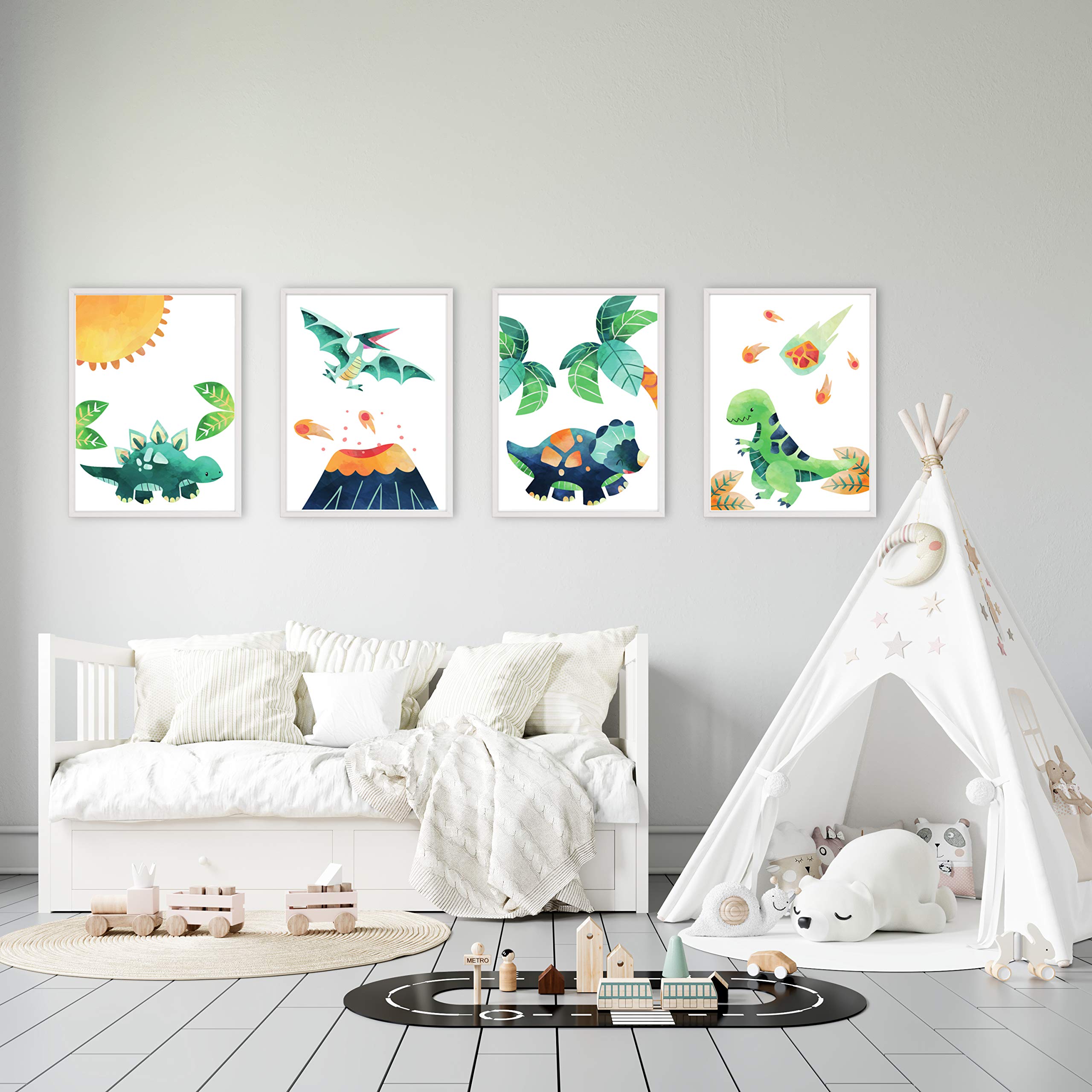 HonShoop Panda Whale Dinosaur Poster Wall Decoration Dino Mint Pictures Nursery Decoration Boy Set of 4 for Children DIN A4 Wall Pictures (T6) - Image 2