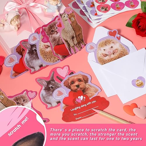 Miniatura 4 de 36 tarjetas de olfateo de animales de San Valentín para niños pequeños, regalo del día de San Valentín, tarjetas perfumadas de fresa, sobres para