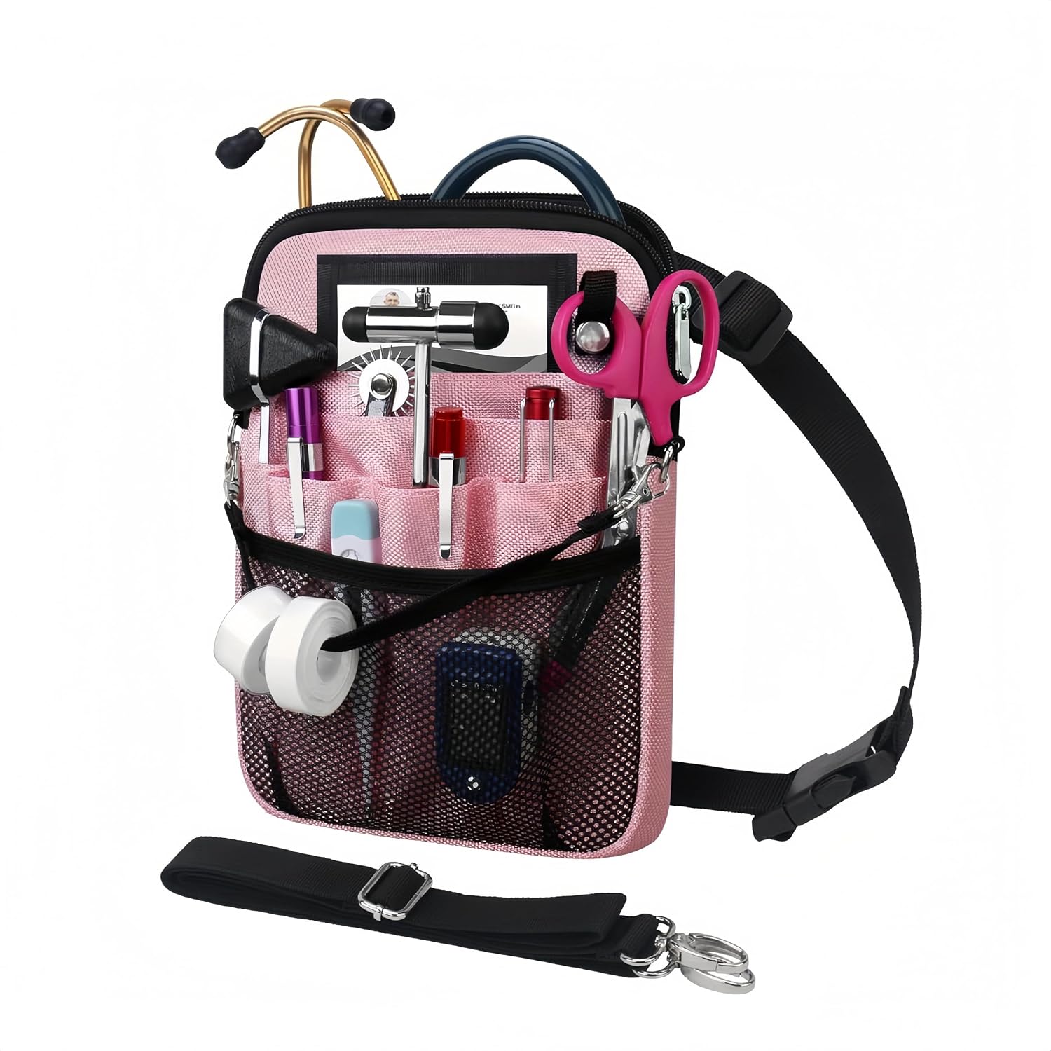 Aylashine Nurse Fanny Bag with Medical Gear Pockets, Nurse Waist Bag Organizer for Storage of Stethoscope, Tape Holder, Bandages, Scissors and Other Emergency Supplies Pink