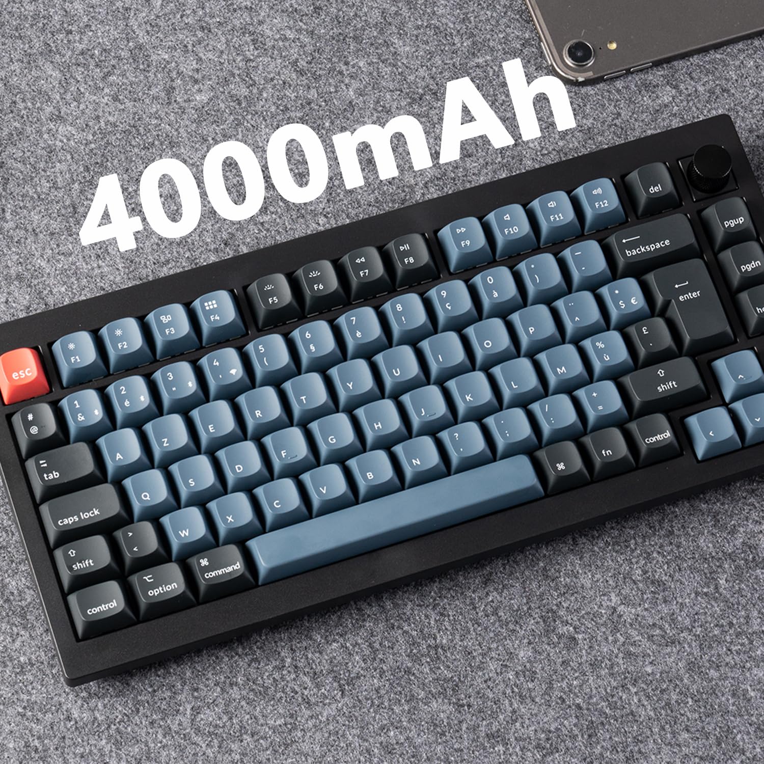 Keychron V1 Max 75% Mise en Page Clavier Mécanique sans Fil Personnalisé, 2.4GHz Bluetooth Cable Connection QMK/VIA Programmable, Hot-swap Gateron Jupiter Rouge Switch pour Mac/Windows/Linux FR Layout
