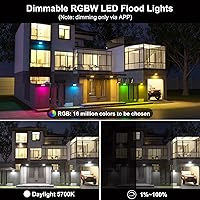 Vista 2 de Luces de inundación para exteriores, RGB, equivalente a 500 W, cambio de color inteligente y luz diurna 5700 K, luces de patio impermeables IP66 a