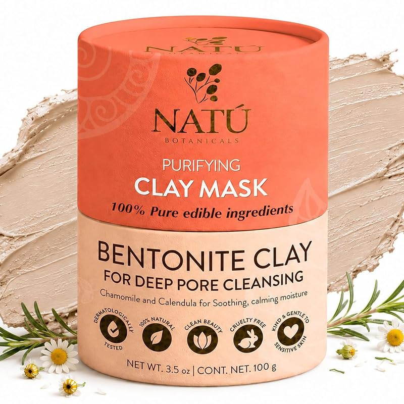 NATÚ BOTANICALS Máscara Facial em Pó de Argila Bentonita, 141 g