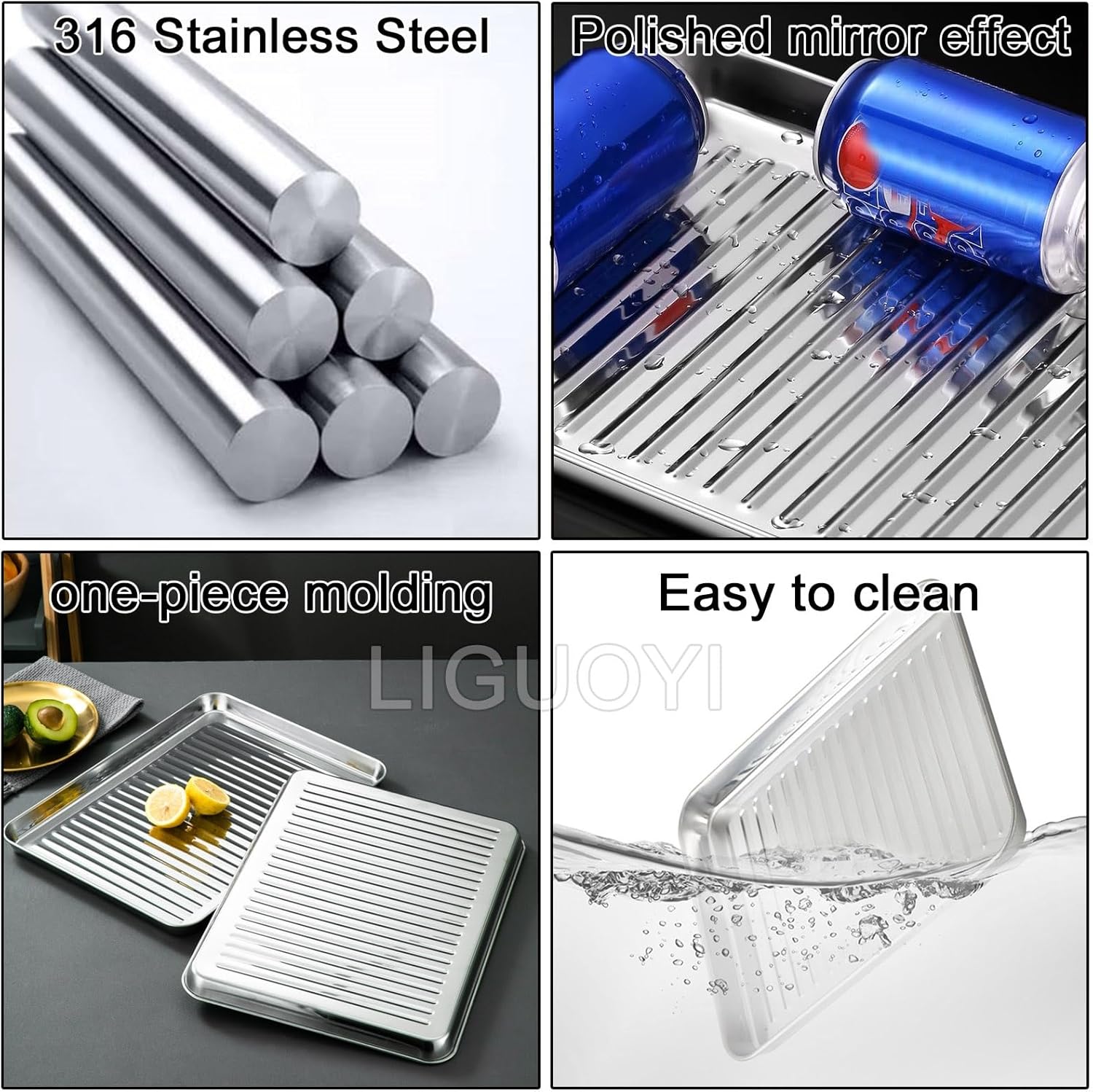 Baking Sheets 2 Pieces Stainless Steel Trays 9.5" to 17.3" Sheet Cake Lasagna Pan, Corrugated Bottom Heavy Duty Toaster Oven Pan Nonstick Heat-resistants Rectangular Baking Tray(440x320mm)