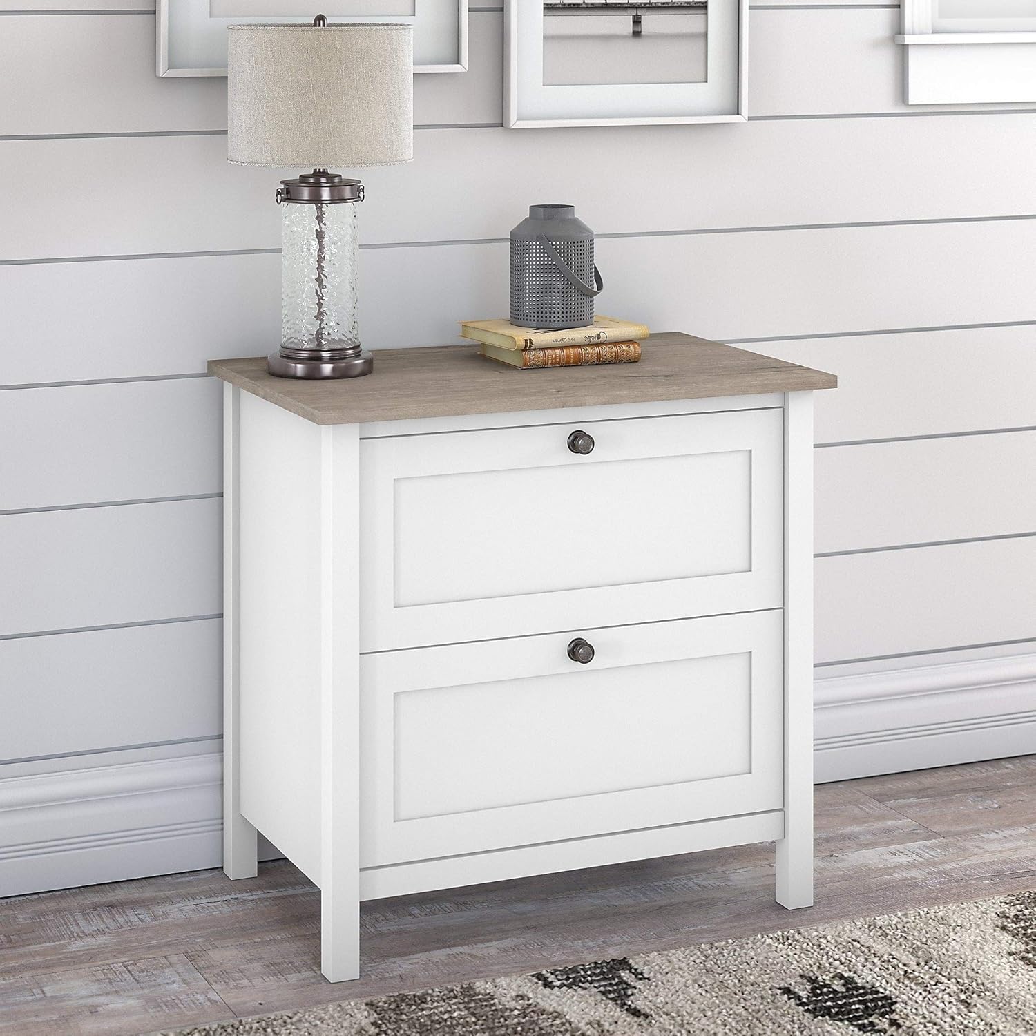 2 Drawer Lateral File Cabinet White Rustic MDF