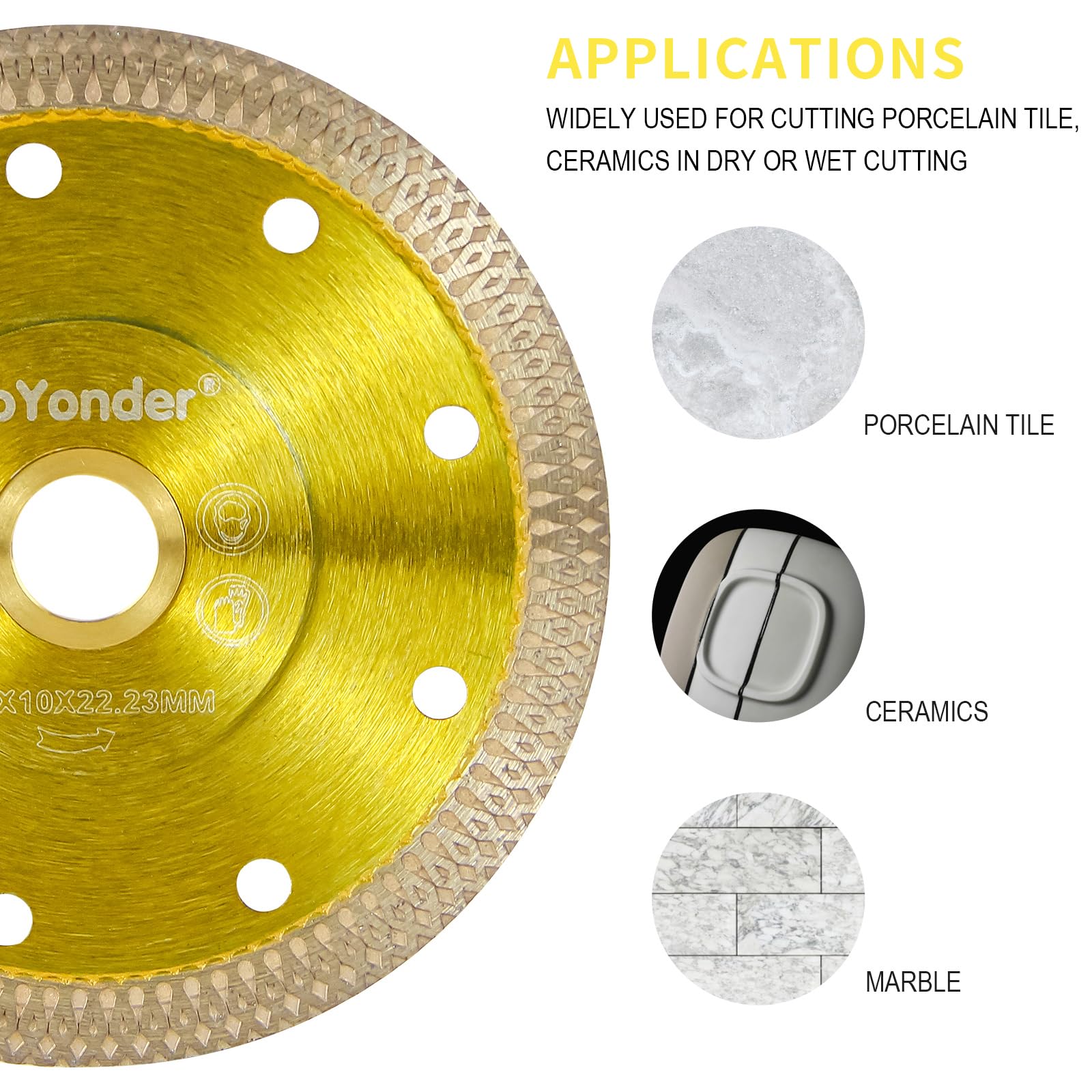 GoYonder 4.5 Inch Diamond Tile Blade For Angle Grinder – Super Thin, Wet/Dry Cutting For Ceramic, Porcelain, Granite, Marble