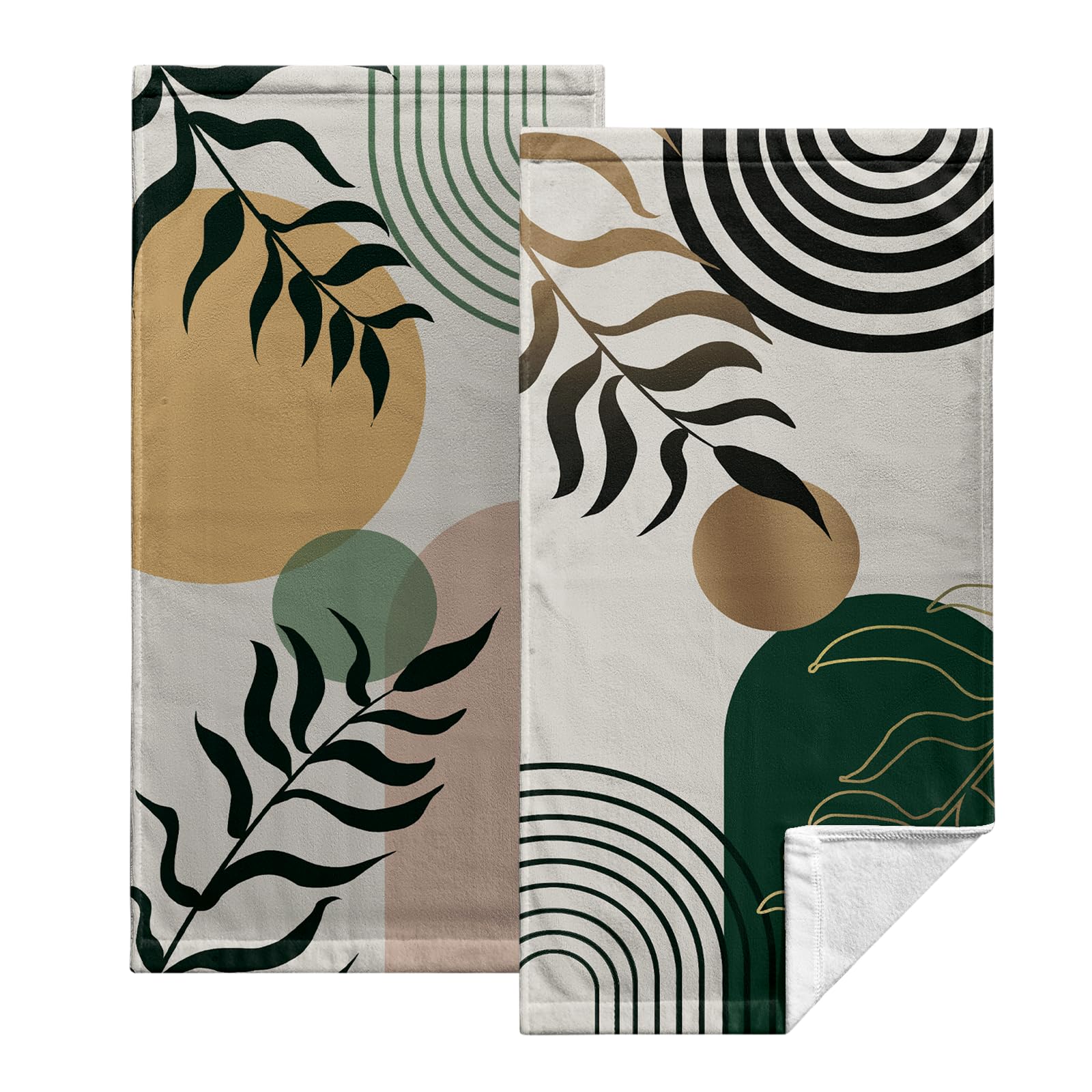 Kwlegh Boho Sun Line Rainbow Hand Towels Bohemian Tropical Leaf Kitchen Towels Green Gold Nature Dish Towel Soft Absorbent Guest Fingertip Bath Towel