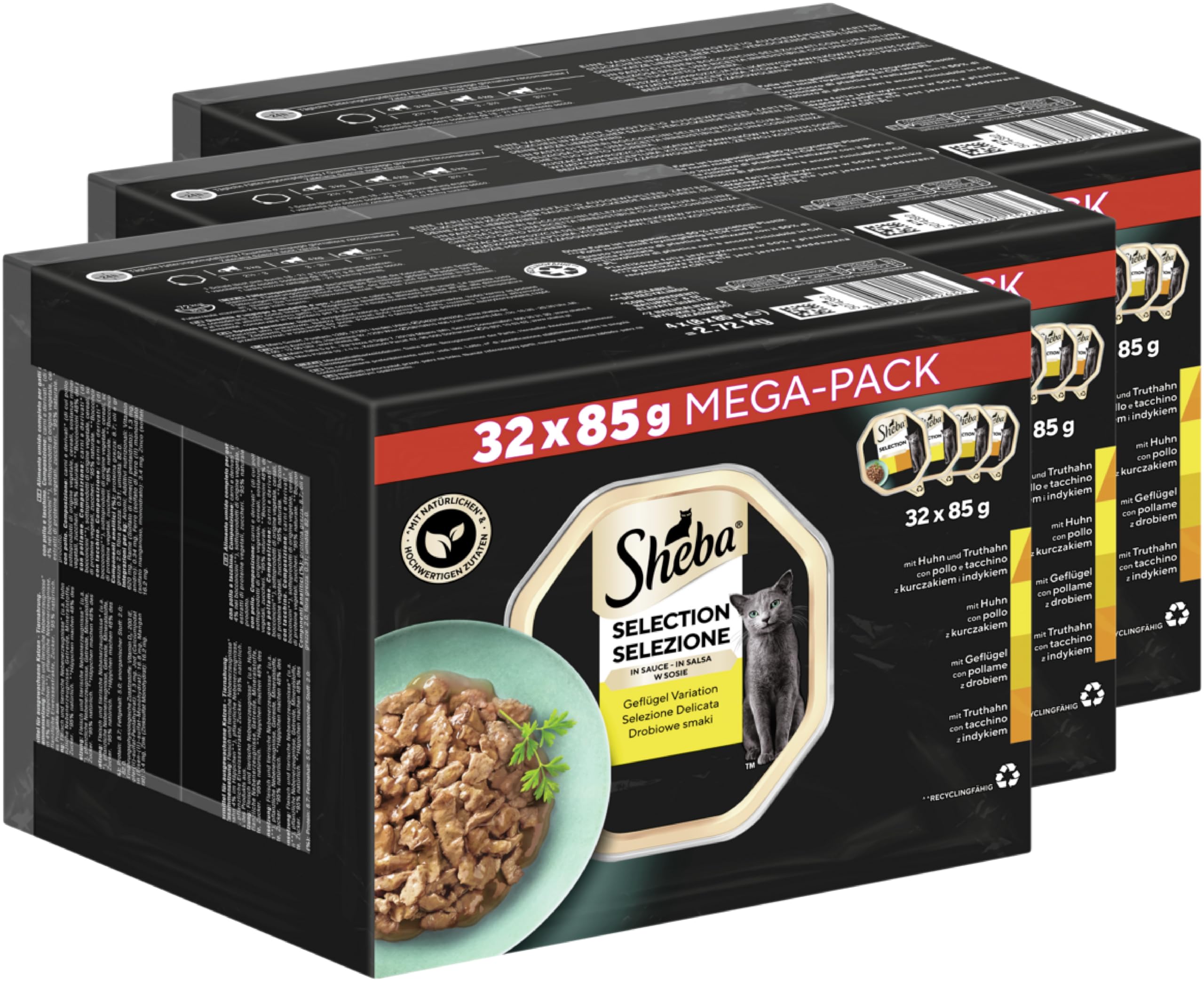 SHEBA® Schale Multipack Selection in Sauce Geflügel Variation 3 x 32 x 85g