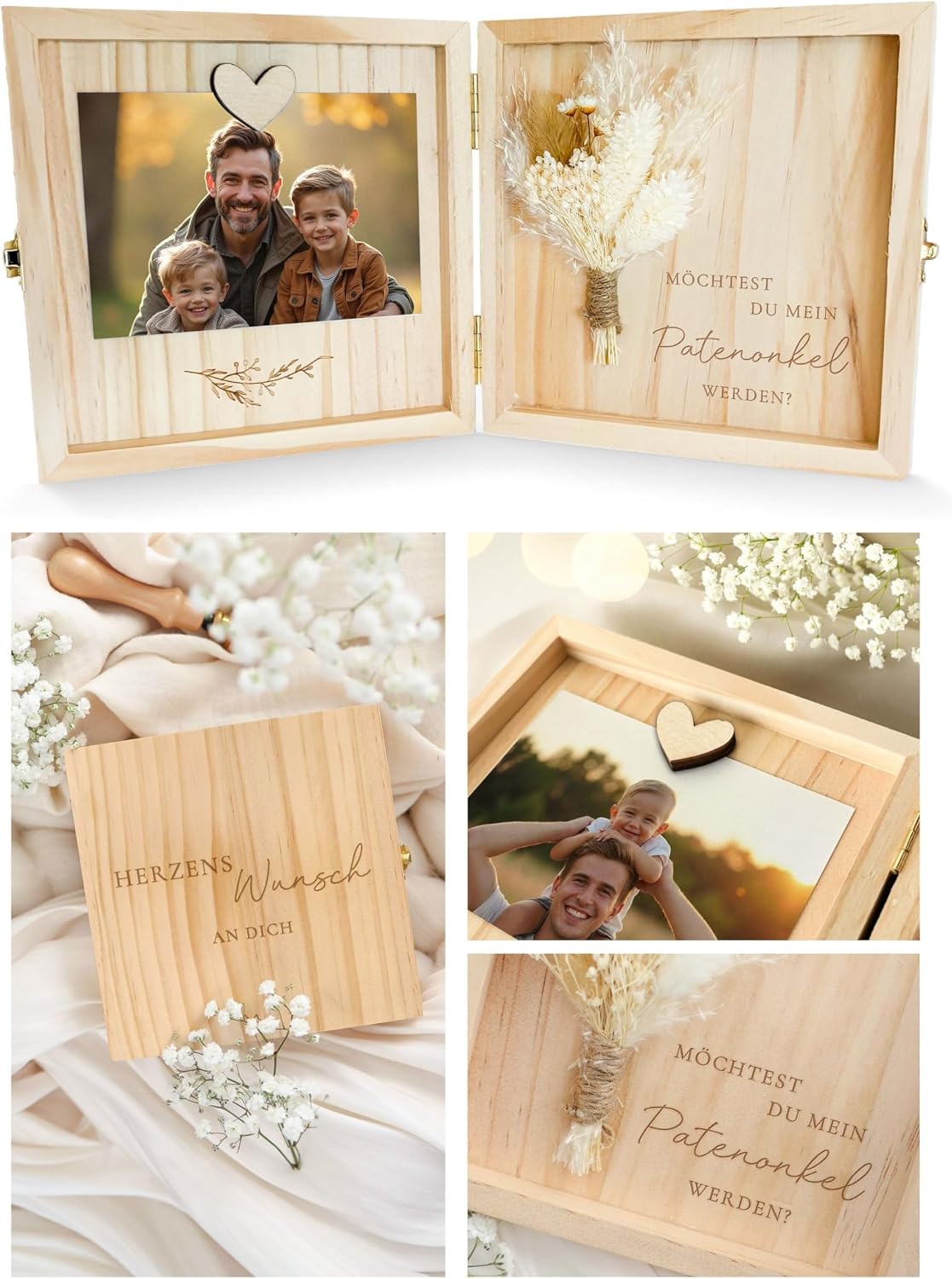 Joli Coon Godfather Ask Wooden Box - Willst du mein Patenonkel werden - High-Quality Gift Wooden Box 14 x 14 x 3 cm