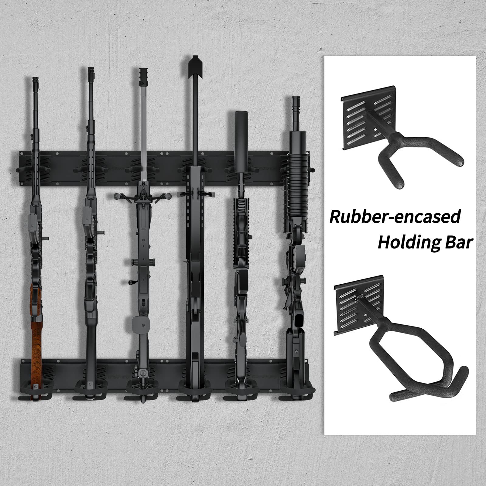 UNITEDPOWER Gun Rack Wall Mount, Metal Shotgun Rack Indoor, Adjustable Rifle Storage Holder with Soft Padding, Vertical Gun Display Stand (6 Slot)