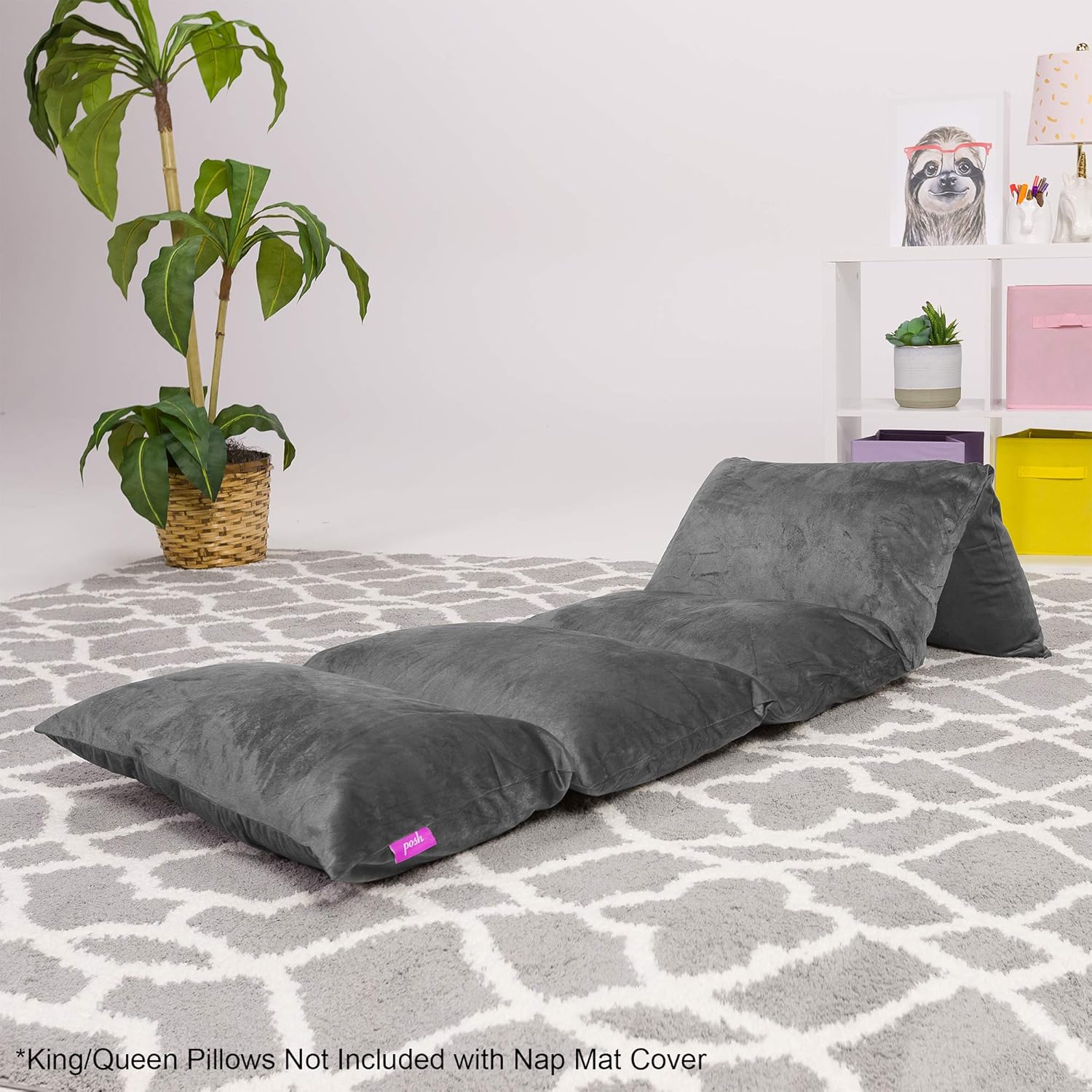 Kids Floor Pillow Cover - Premium Cushion and Lounger Covers for Pillows (Queen Pillows NOT Included) - Gifts for Teenage Girls, Queen Pillow Size, Cozy Soft - Gray