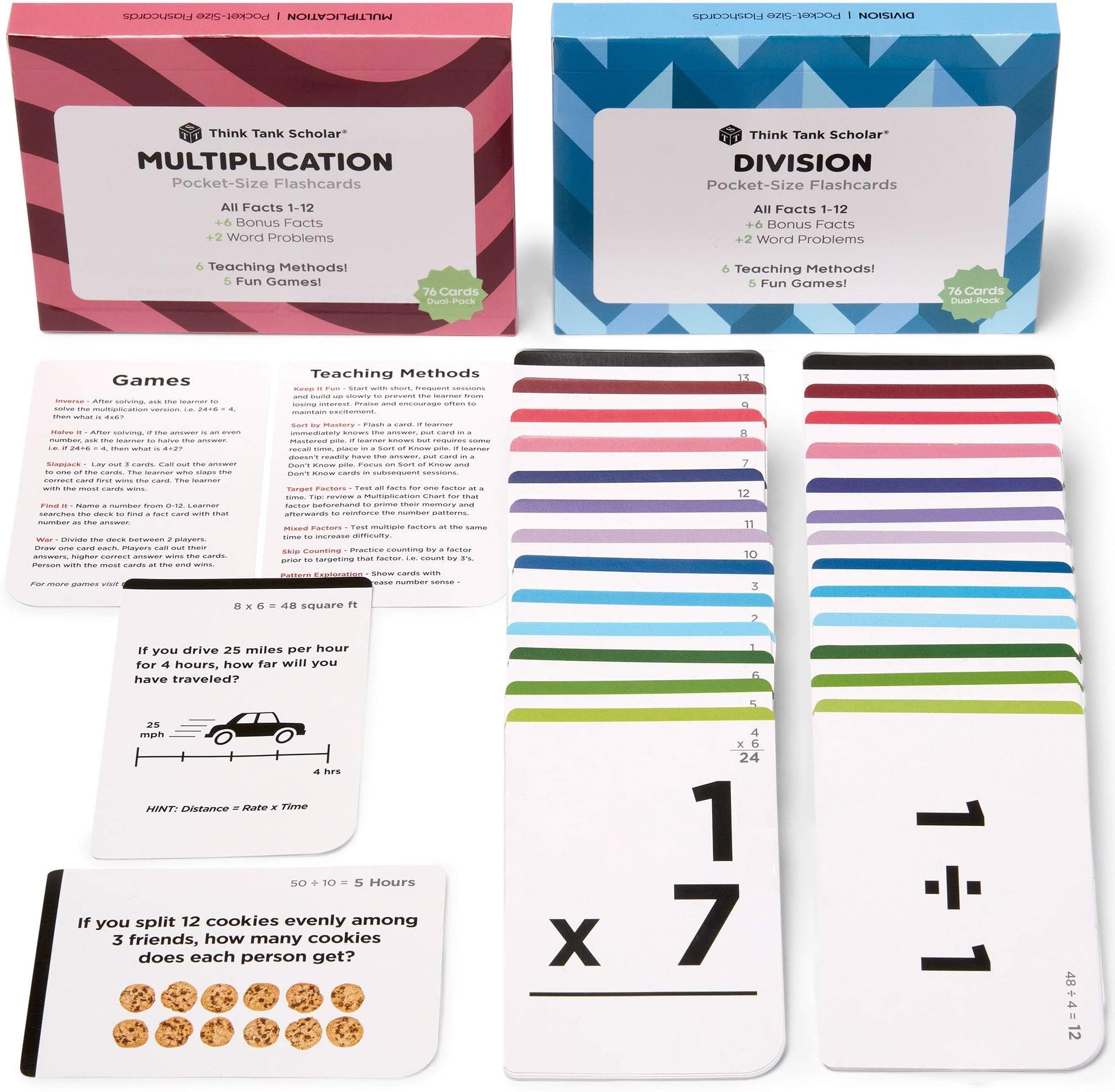 Award-Winning Math Flash Cards – 152 Multiplication & Division Facts (1–12) – 2 Facts Per Card with Visual Aids – Bonus Word Problems, Games & Durable Cardstock – Grades 2–6