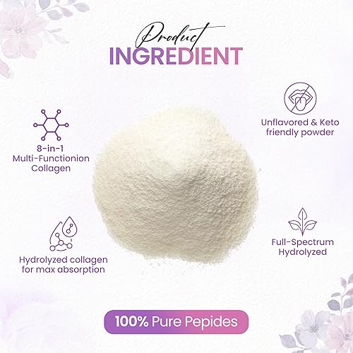 Miniatura 3 de Polvo de péptidos de colágeno múltiple, 1 libra de colágeno en polvo, tipo I, II, III, V, X con biotina 10000 mcg, polvo de ácido hialurónico,