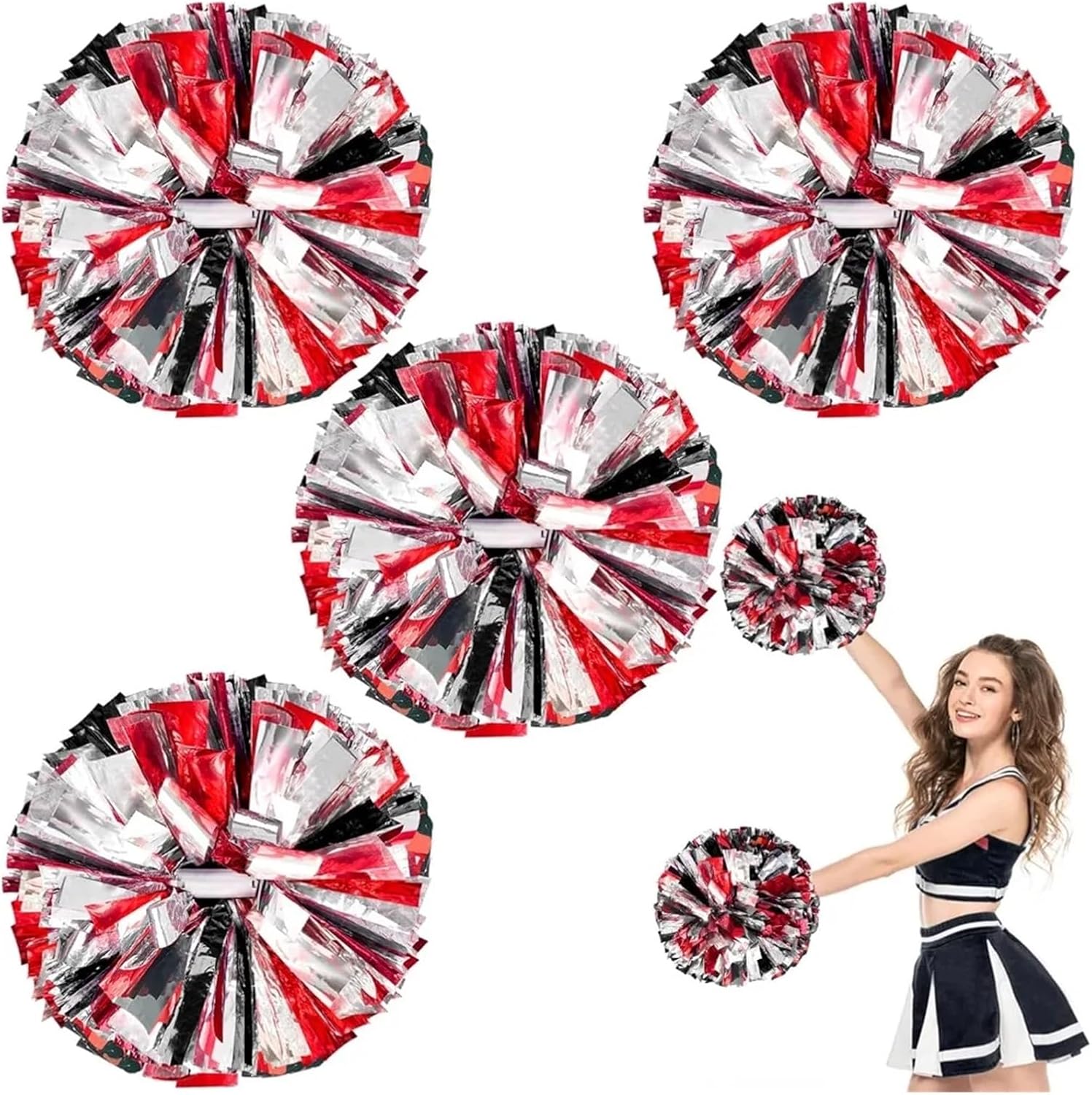 Pom Poms Cheerleading 10PCS 12" Metallic Cheerleading Pom Poms – Double-Head Fluffy Pompoms for Kids Adults, School Sports Dance Party