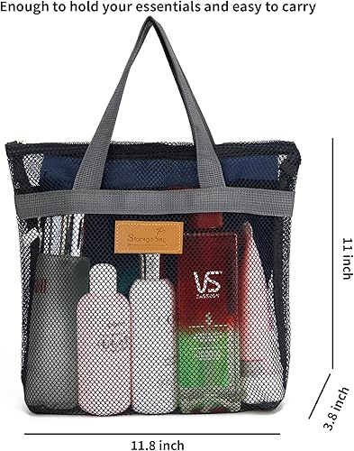 Miniatura 5 de Bolsa de ducha de malla portátil, organizador de baño y aseo colgante con cremallera para viajes, natación, gimnasio, campamento, dormitorios