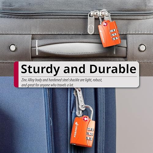 Miniatura 4 de Fosmon Candados de equipaje aceptados por la TSA (naranja, paquete de 4), indicador de alerta abierta, códigos de candado de combinación de 3