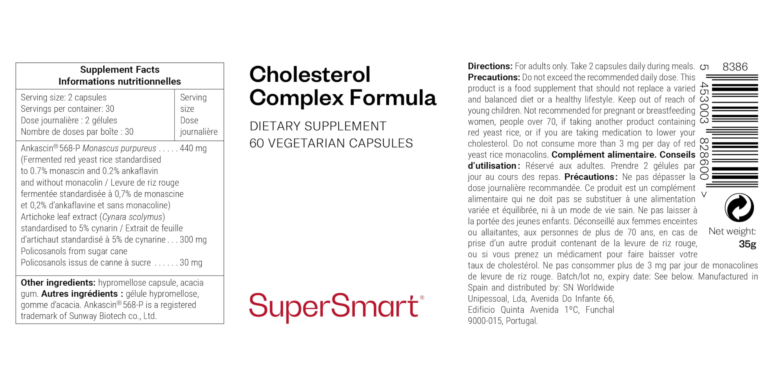 Cholesterol Complex Formula – Rotschimmelreis ohne Monacolin (ohne Statin) – Nahrungsergänzungsmittel mit Rotschimmelreis, Artischocke & Policosanolen – 60 Kapseln – SuperSmart