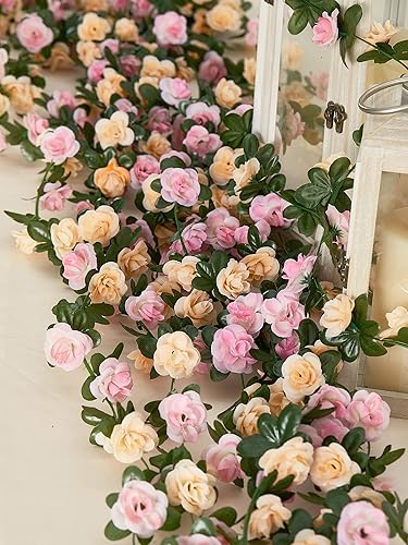Miniatura 5 de PARTY JOY 8 guirnaldas de flores de 65.6 pies, flores artificiales de vid de rosas falsas, guirnalda de hiedra de rosas colgantes para decoración de