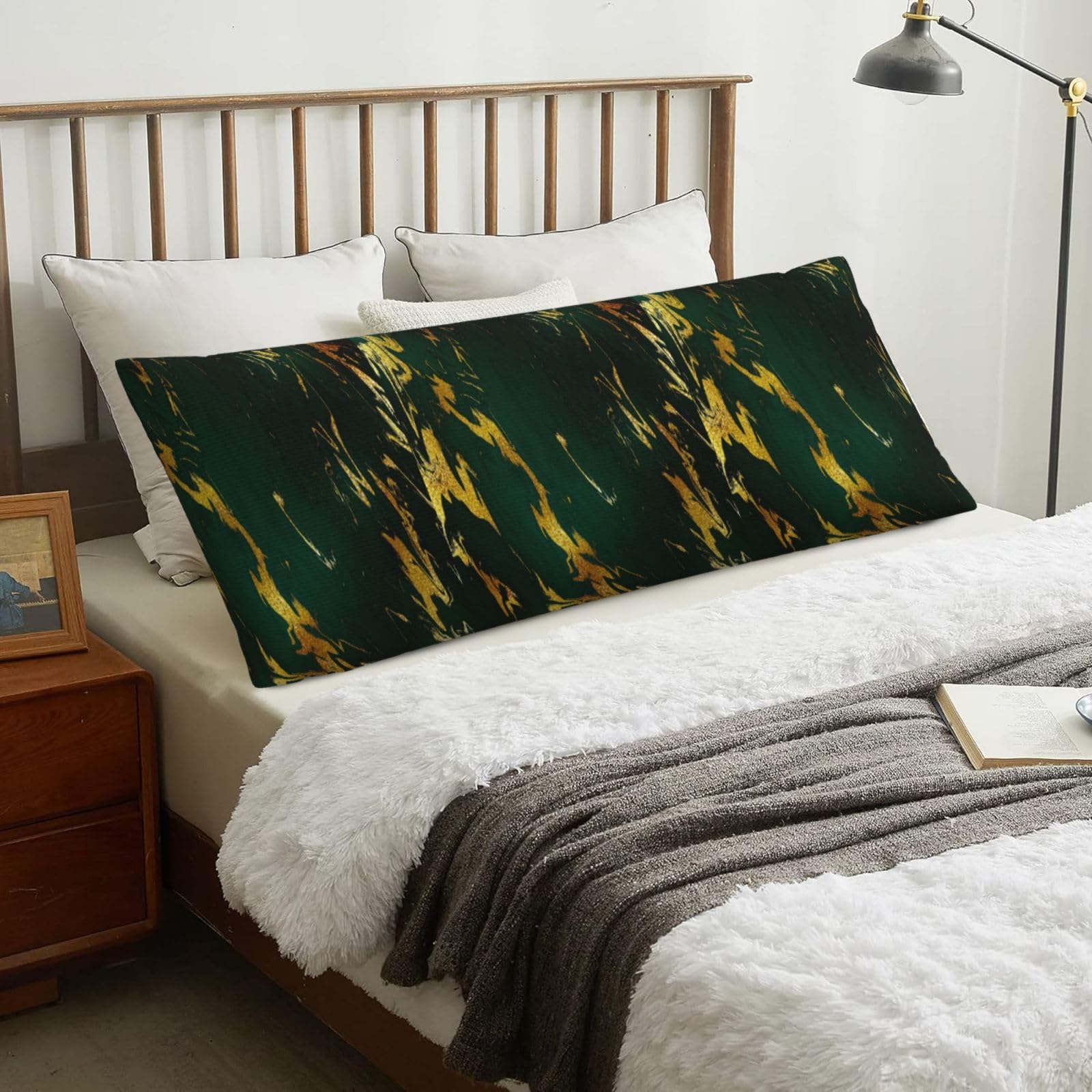 Emerald Deep Green Earth Tones Gold Marble, Body Pillow Cover with Zipper,Long Body Pillowcase 20 x 60 in