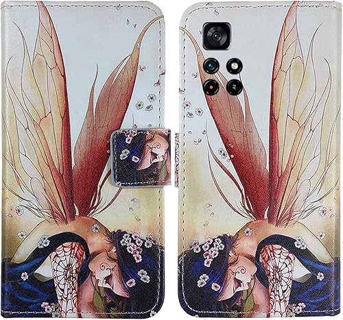 Lankashi Patrón de diseño de cartera Flip PU Funda de cuero de protección de la piel TPU Carcasa de silicona para Xiaomi Poco M4 Pro 5G 6.6 "(Wing