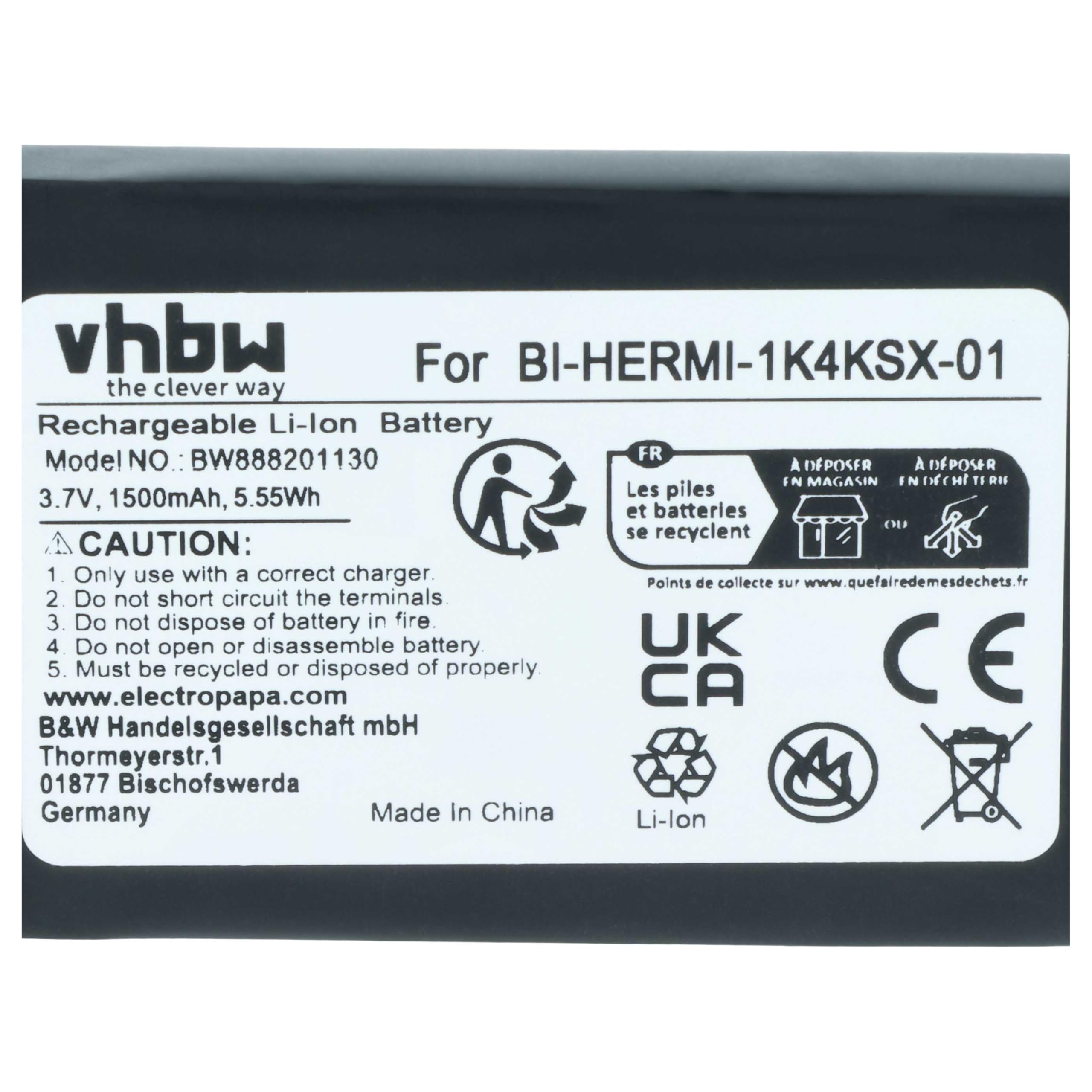vhbw 5 x akumulator kompatybilny z Cisco CP-7925G-A-K9, CP-7925G-EX-K9, CP-BATT-7925G-STD bezprzewodowy telefon stacjonarny (1500 mAh, 3,7 V, Li-Ion)