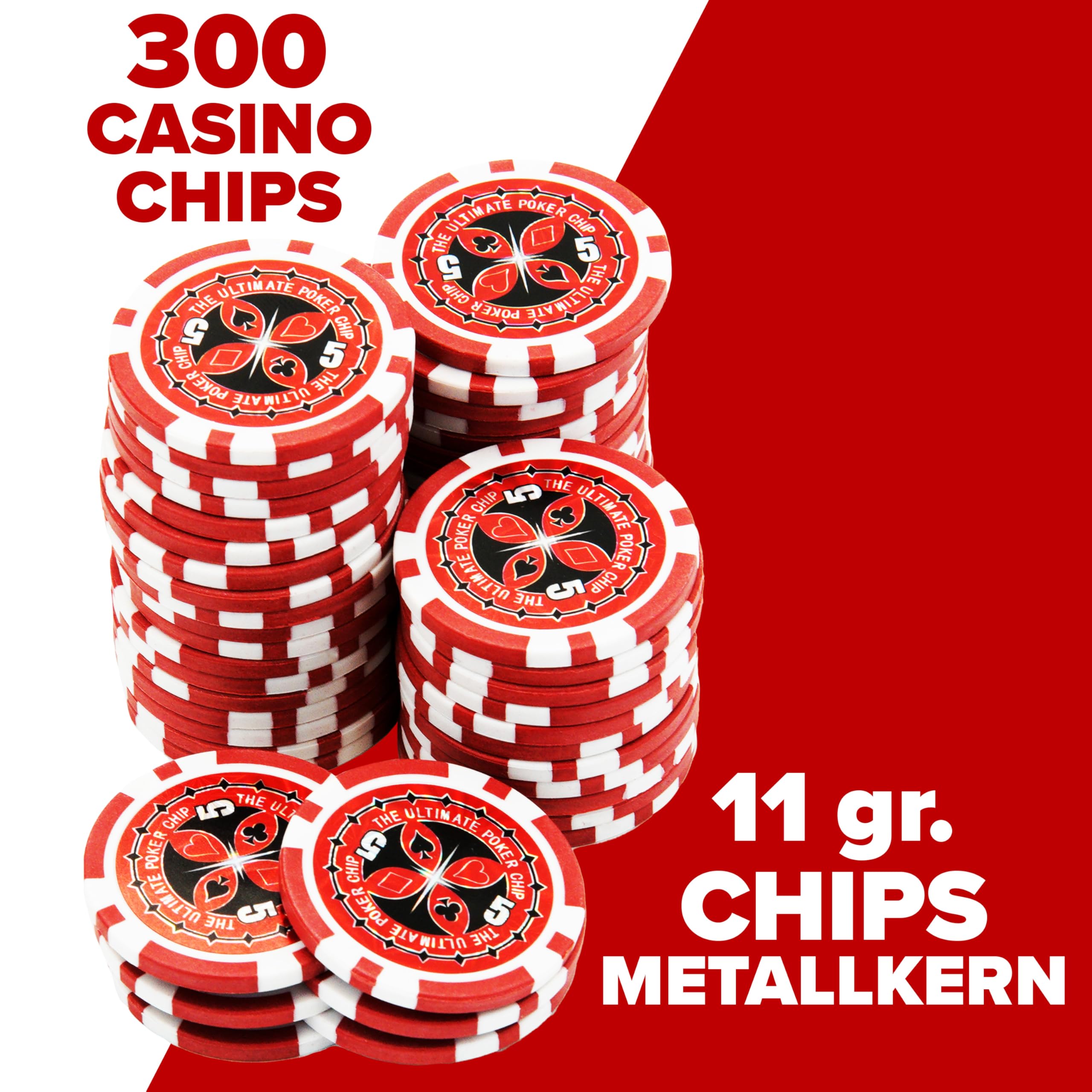 Kyto Pokerkoffer 300-tlg. Poker Set - Ideales Texas Holdem Set - Mit Koffer, Pokerchips, Pokerkarten und Pokermatte - Perfektes Pokerspiel für Profis und Anfänger im Cash Game und Turnier Poker