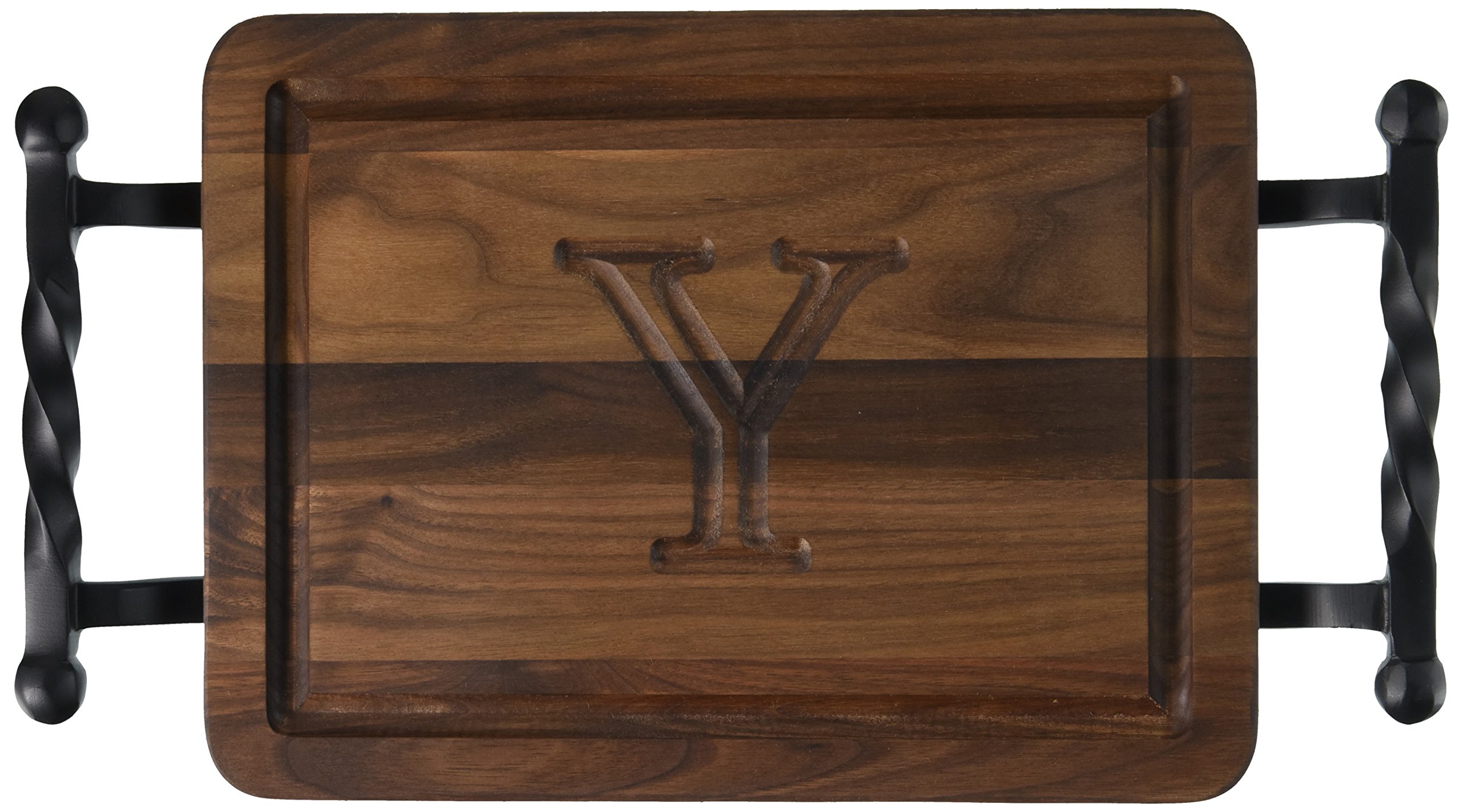 BigWood Boards W200-STWB-Y Thick Bar/Cheese Board with Twisted Ball Handle, 9-Inch by 12-Inch by 3/4-Inch, Monogrammed"Y", Walnut