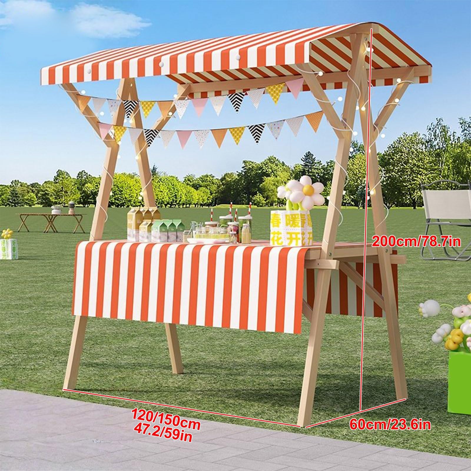 Carrello per venditori all'aperto con tettoiaCarrello da 59 pollici per cabine alimentari Scaffale in legno ideale per mercati agricoli e venditori ambulanti Carrello di fiori blu Statistica di