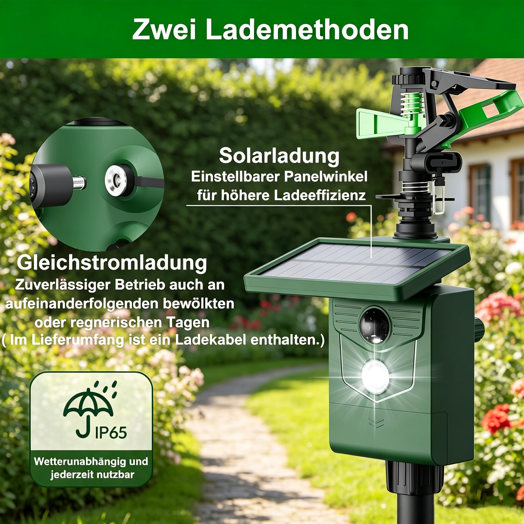 Ahuyentador de animales, repelente de gatos con agua, para jardín, detector de movimiento PIR, carga USB y solar en dos modos, ahuyentador de pájaros, ahuyentador de aves, ahuyentador de aves, defensa