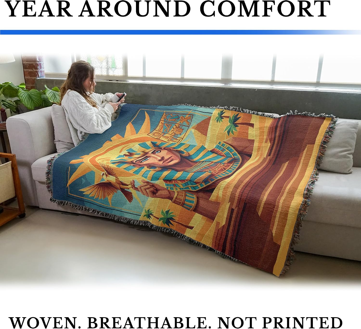 Pure Country Weavers Egyptian Man Paper -Tapestry Throw Blanket Woven from Cotton - Made in The USA (72x54)