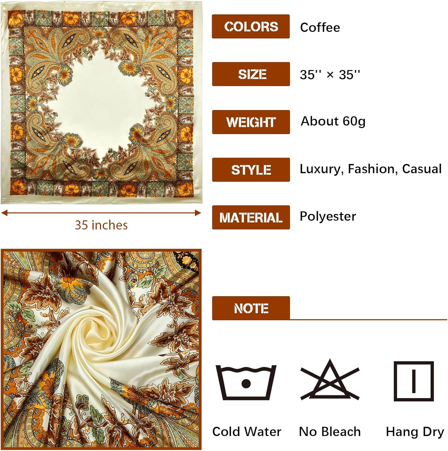 Honoson 4 Pcs 35 Inch Satin Head Scarf for Women's Hair Square Bandanas Large Silk Scarves for Sleeping - Image 3