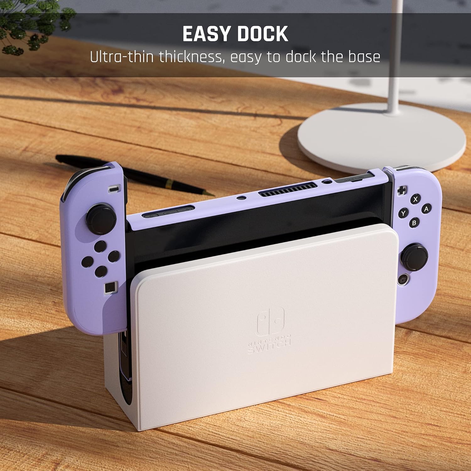 FUNDIARY Dockable Purple Case for Nintendo Switch OLED Model 2021 Skin, Accessories Cover for Switch OLED Console Grips with Screen Protector and 4 Thumb Grip Caps - Full Protection by Flip Shell - Image 4
