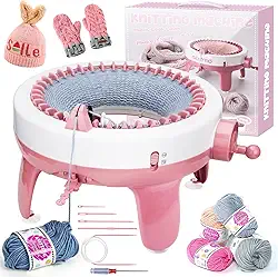 Máquina de tricô com 40 agulhas, máquina de tricô inteligente, tábua de tricô, máquina de tear de malha dupla rotativa para presente de adultos/crianças, cachecol de tricô DIY (com lã)