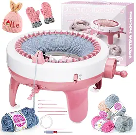 Máquina de tricô com 40 agulhas, máquina de tricô inteligente, tábua de tricô, máquina de tear de malha dupla rotativa para presente de adultos/crianças, cachecol de tricô DIY (com lã)