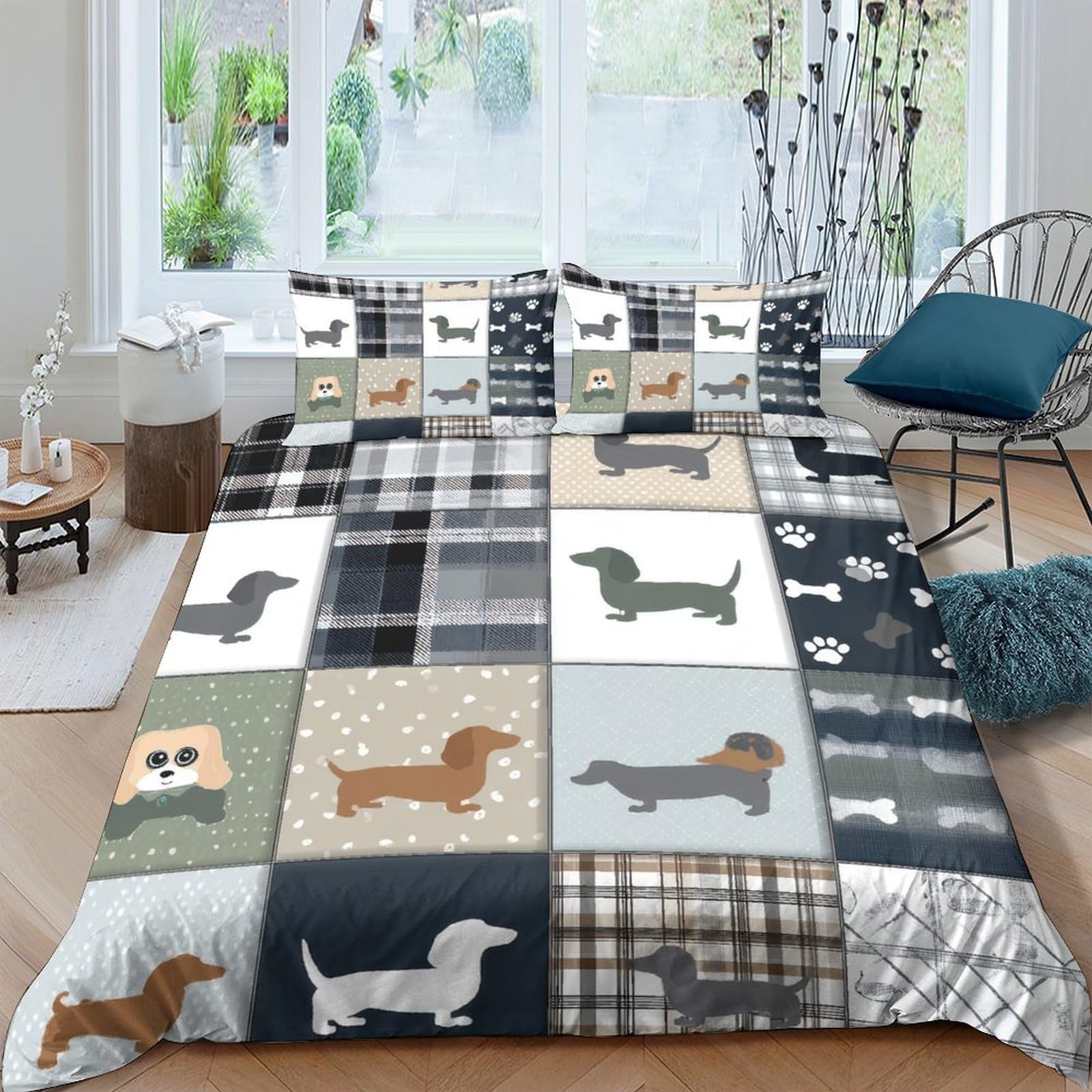 Ctjqhvkz Style-7 3D Printed Dachshund Patchwork Fitted Sheet Microfiber Soft Non Slip Bed Cover For Bedroom Guest Room Decor Single（135X200cm）