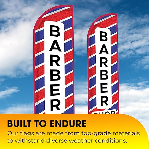 Miniatura 3 de Letrero de barbería tamaño King sin viento, 2 unidades, 3 x 11.5 pies, banderas de barbería resistentes para publicidad  Banderas de poliéster