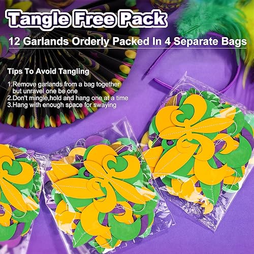 Miniatura 4 de Guirnalda de papel dorado morado y verde Mardi Gras, decoraciones de fiesta, círculos, serpentinas, martes grasos, suministros de decoración de